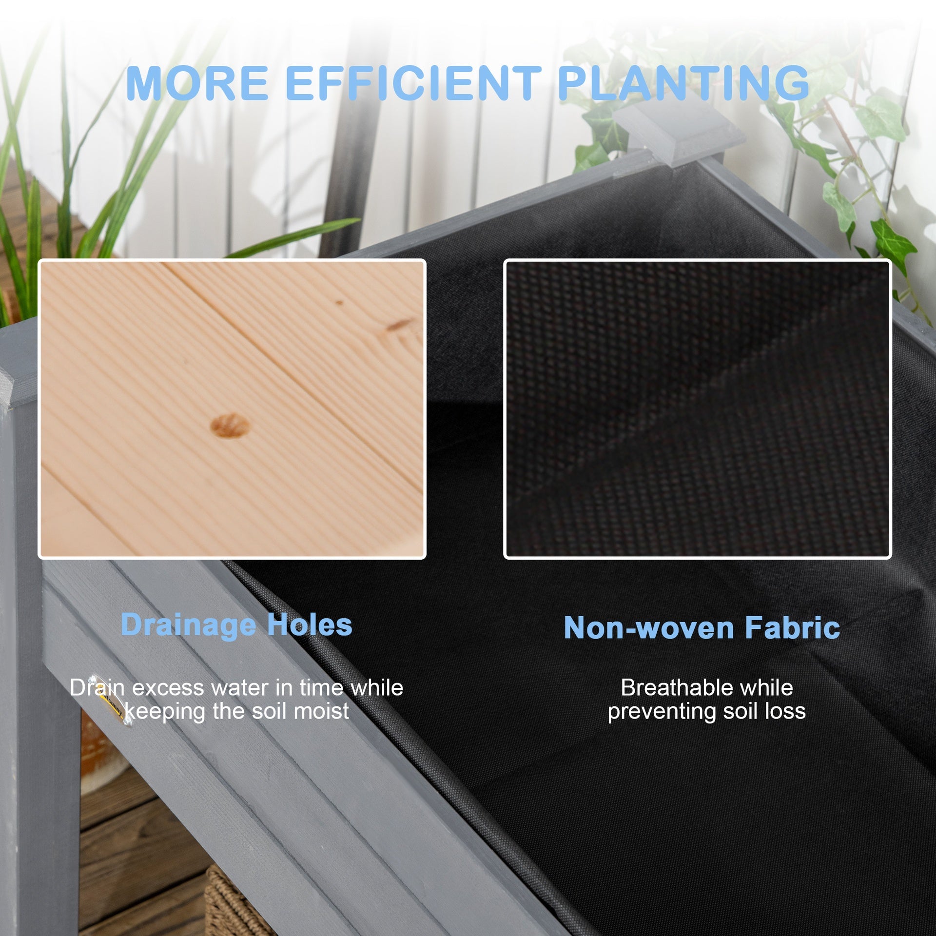 Outsunny 48" Raised Garden Bed, Elevated Wooden Planter Box with Holes for Vegetables, Herb, Flowers for Backyard, Dark Gray