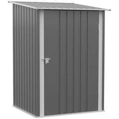 Outsunny Outdoor 3.3' x 3.4' Lean-to Garden Storage Shed, Galvanized Steel Tool House with Lockable Door for Patio, Gray