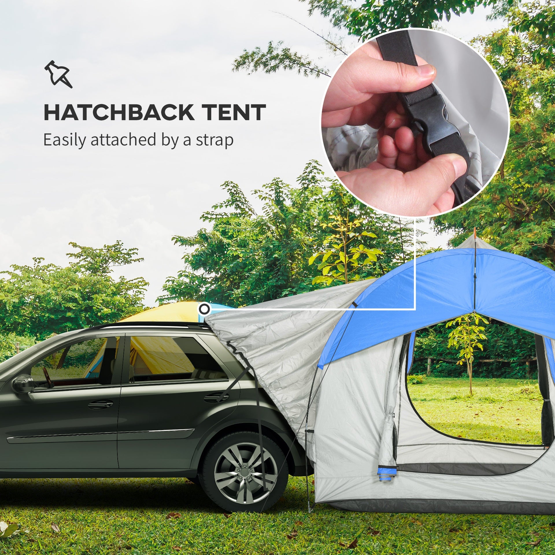Outsunny 2000mm Waterproof SUV Tent, Car Tent with 3 Doors and Mesh Window, for 5-6 Person Camping Travel, Gray and Blue