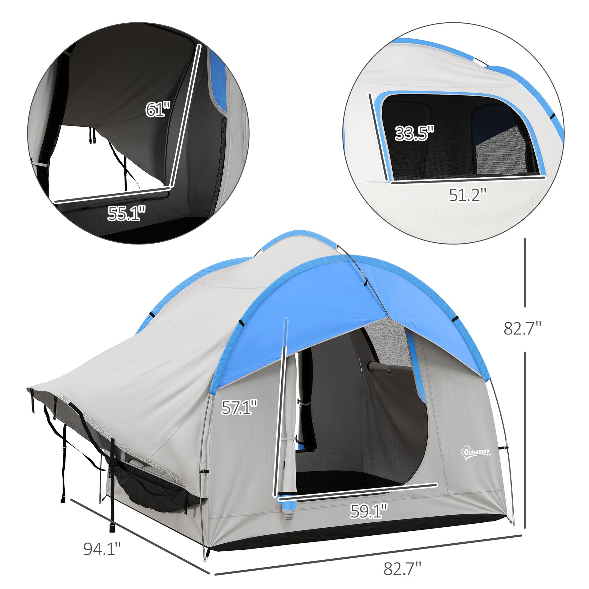 Outsunny 2000mm Waterproof SUV Tent, Car Tent with 3 Doors and Mesh Window, for 5-6 Person Camping Travel, Gray and Blue