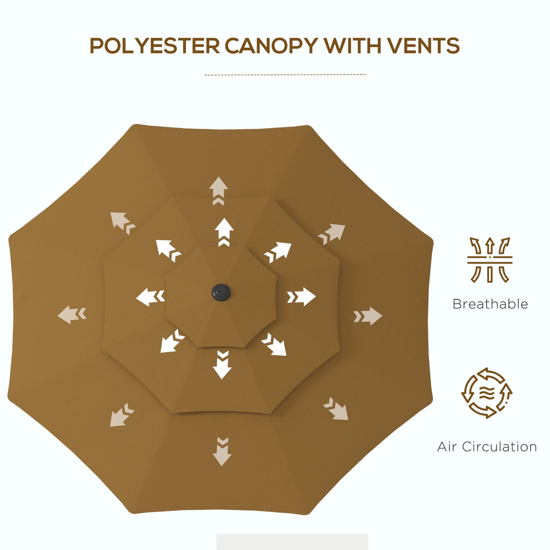 Outsunny 9FT 3 Tiers Outdoor Patio Umbrella with Crank, Push Button Tilt for Deck, Backyard and Lawn, Tan
