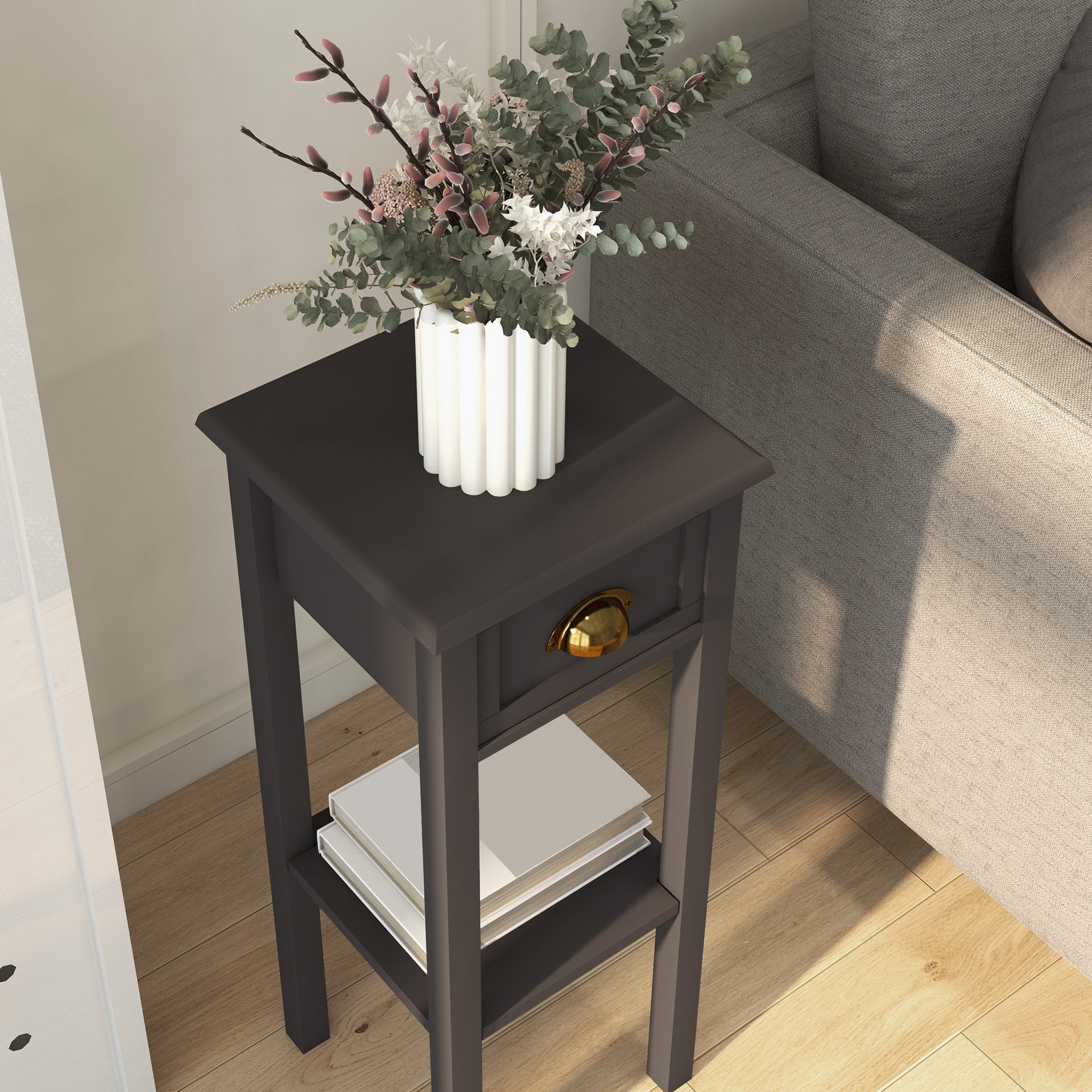 HOMCOM 2-Tier Side Table with Drawer and Shelf, End Table for Living Room and Hallway, Coffee