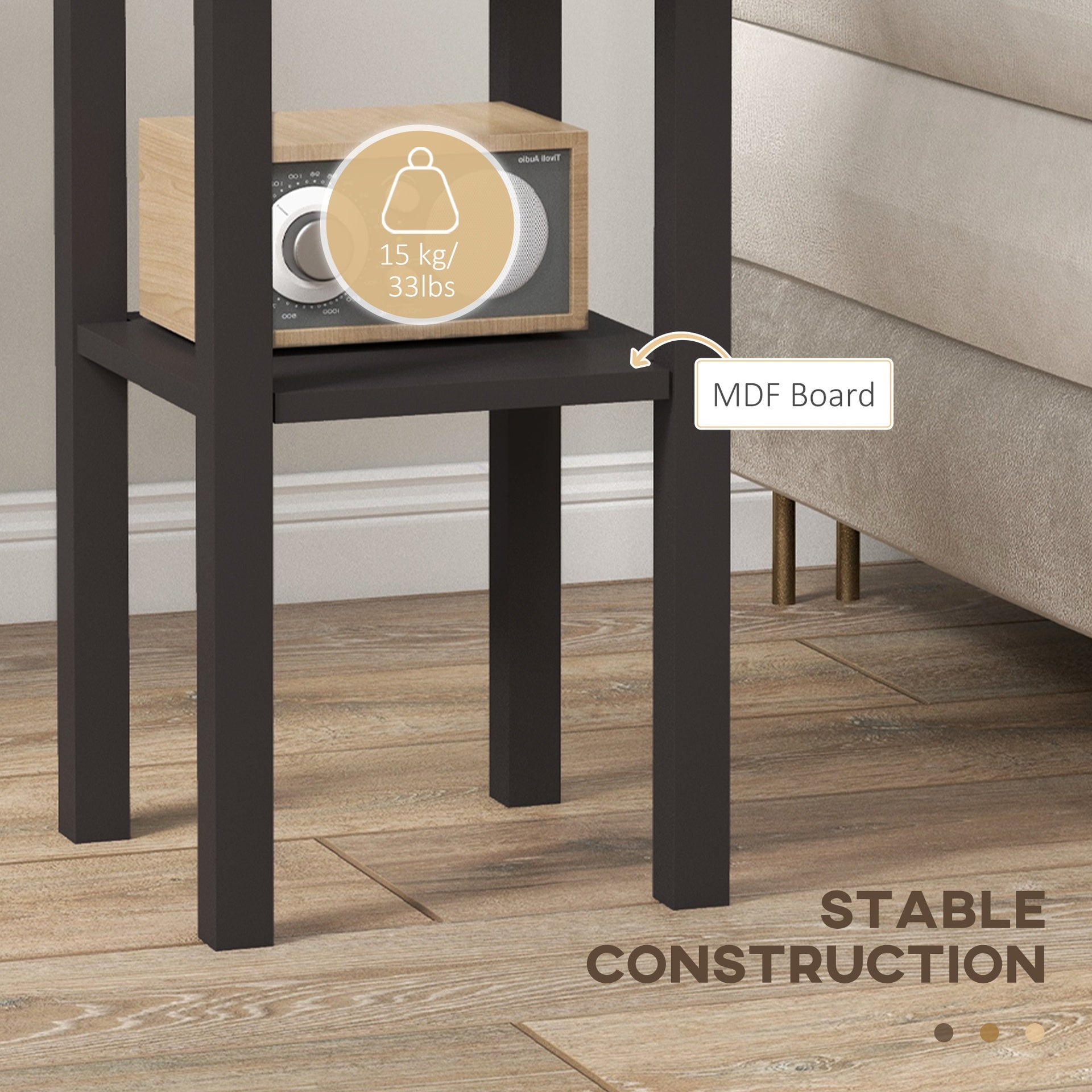 HOMCOM 2-Tier Side Table with Drawer and Shelf, End Table for Living Room and Hallway, Coffee