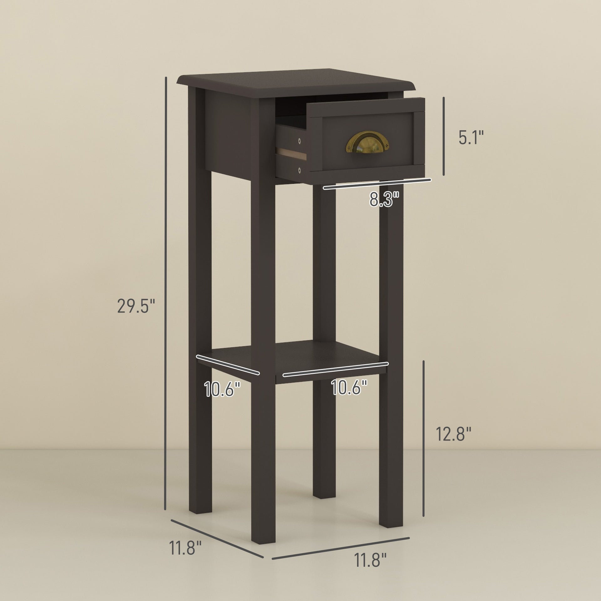 HOMCOM 2-Tier Side Table with Drawer and Shelf, End Table for Living Room and Hallway, Coffee