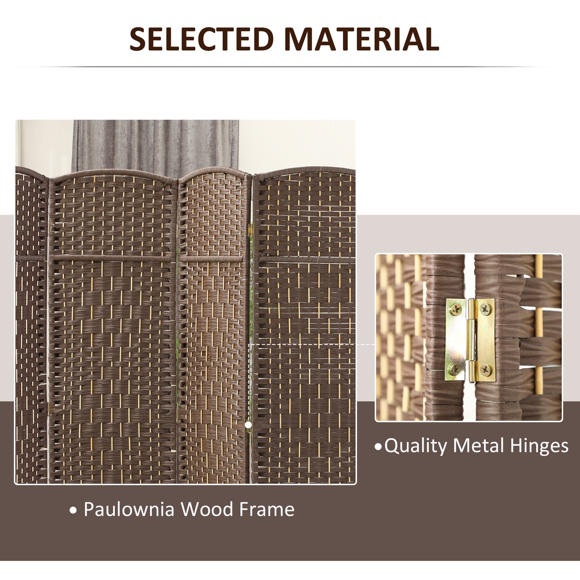 HOMCOM Folding Room Divider Screen 4 Panel 6' Tall Privacy Screen Freestanding Wood Partition for Home Office, Brown