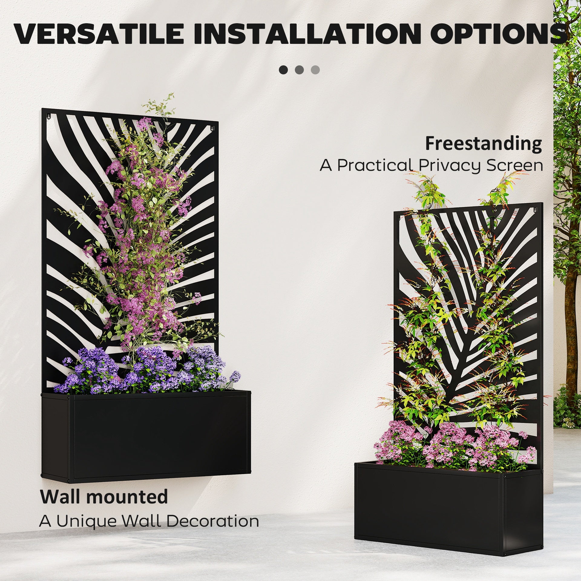 Outsunny Metal Garden Bed with Trellis for Climbing Plants, Freestanding or Wall Mounted Flower Bed for Garden, Patio, Balcony