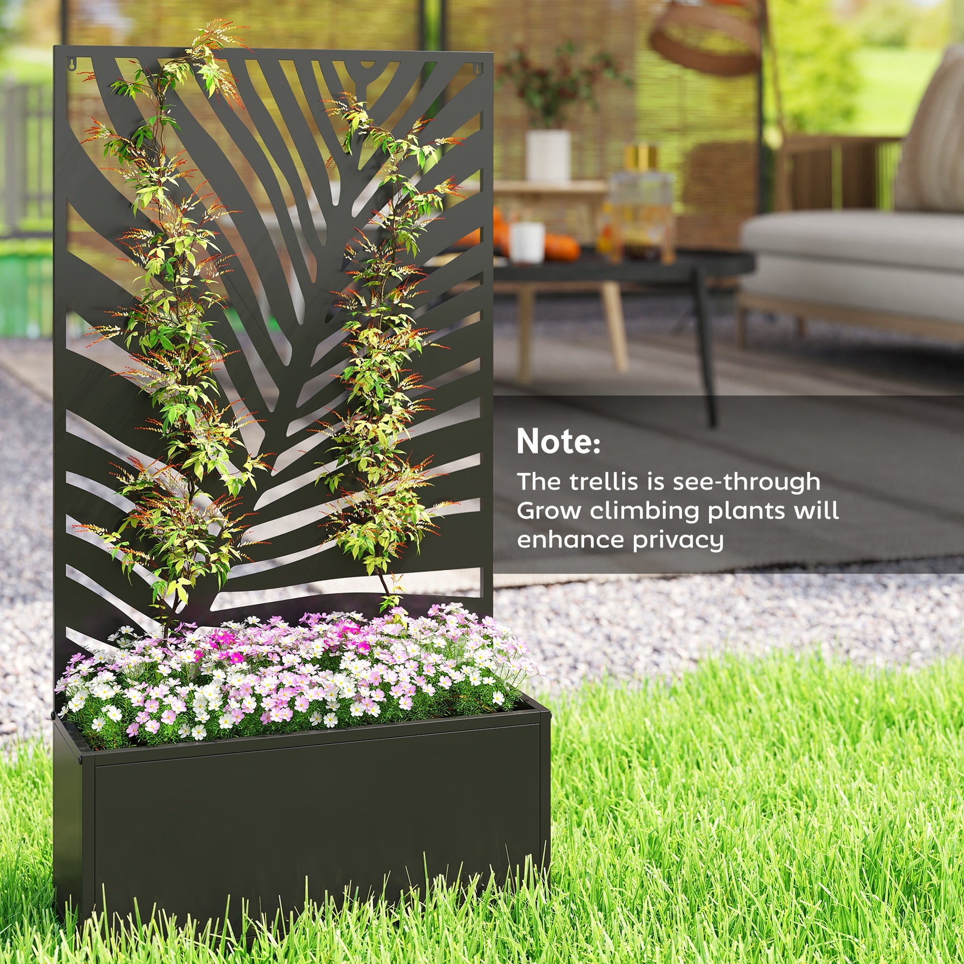Outsunny Metal Garden Bed with Trellis for Climbing Plants, Freestanding or Wall Mounted Flower Bed for Garden, Patio, Balcony