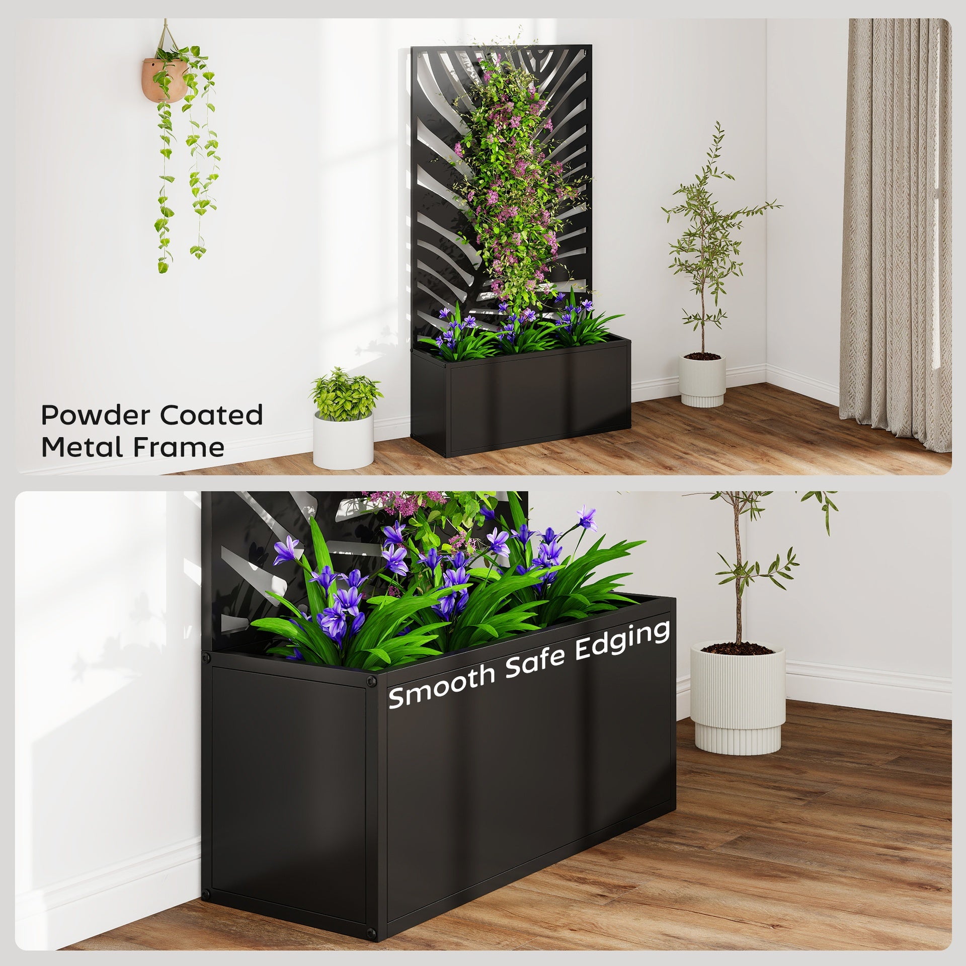 Outsunny Metal Garden Bed with Trellis for Climbing Plants, Freestanding or Wall Mounted Flower Bed for Garden, Patio, Balcony