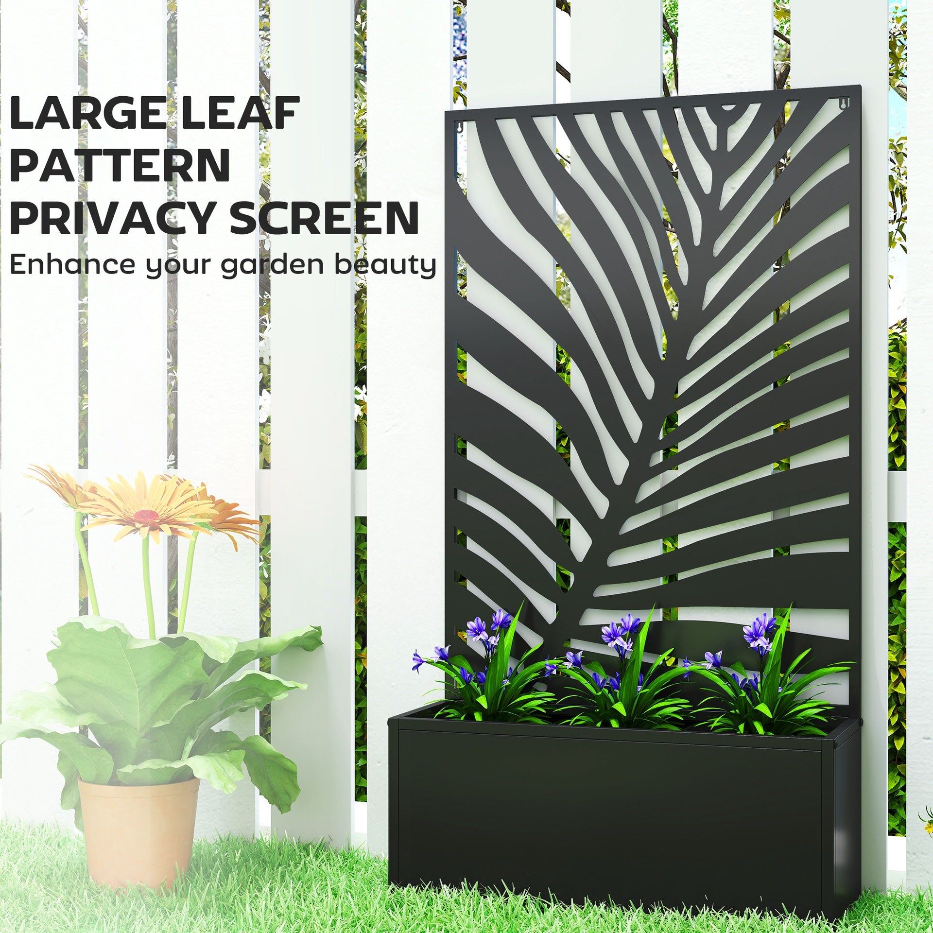 Outsunny Metal Garden Bed with Trellis for Climbing Plants, Freestanding or Wall Mounted Flower Bed for Garden, Patio, Balcony