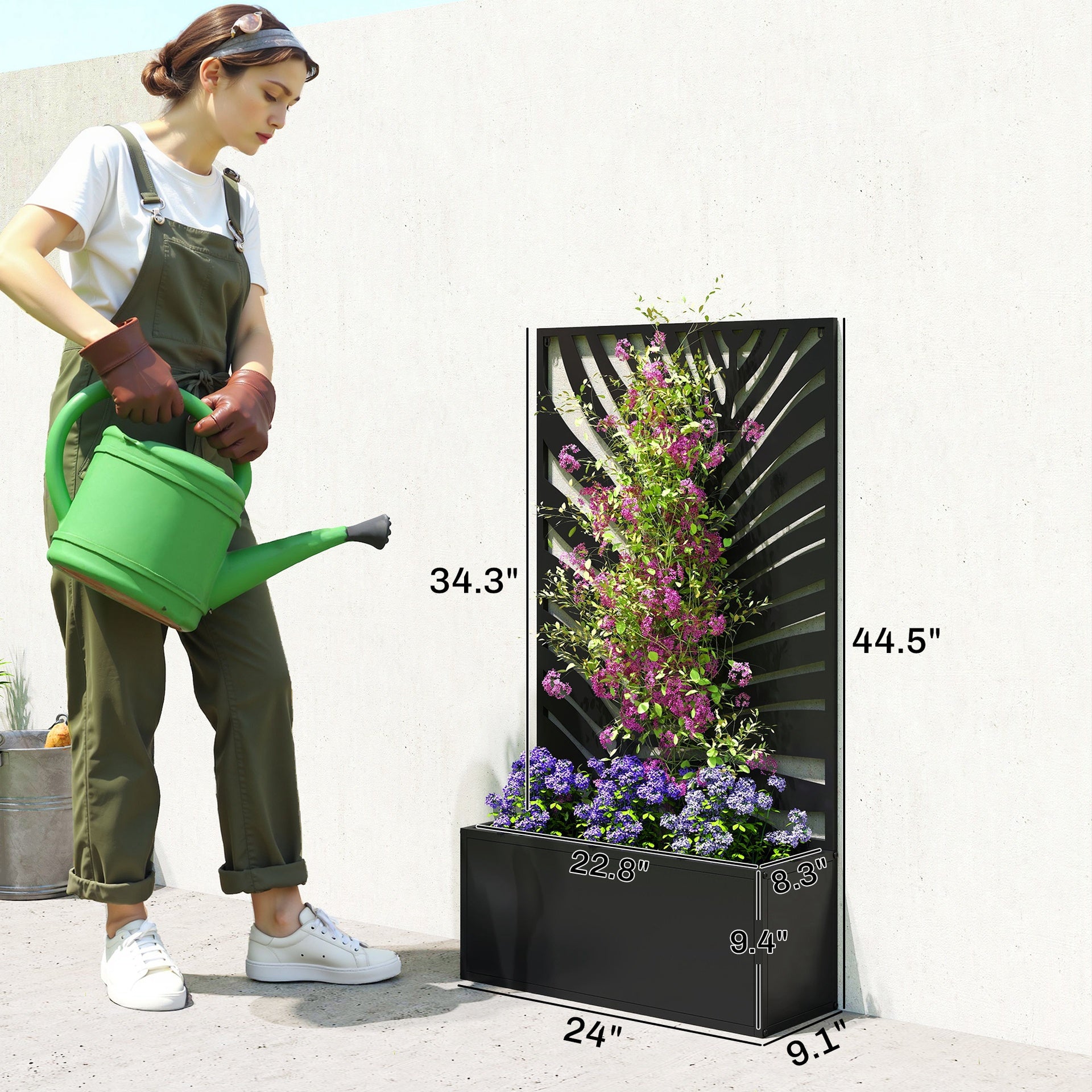 Outsunny Metal Garden Bed with Trellis for Climbing Plants, Freestanding or Wall Mounted Flower Bed for Garden, Patio, Balcony