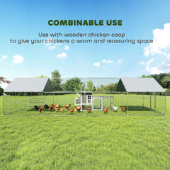 PawHut Metal Chicken Coop, 26' x 10' x 6.4' Large Chicken Run with Feeding Door, Waterproof Cover, Hanging Feeder, Perch