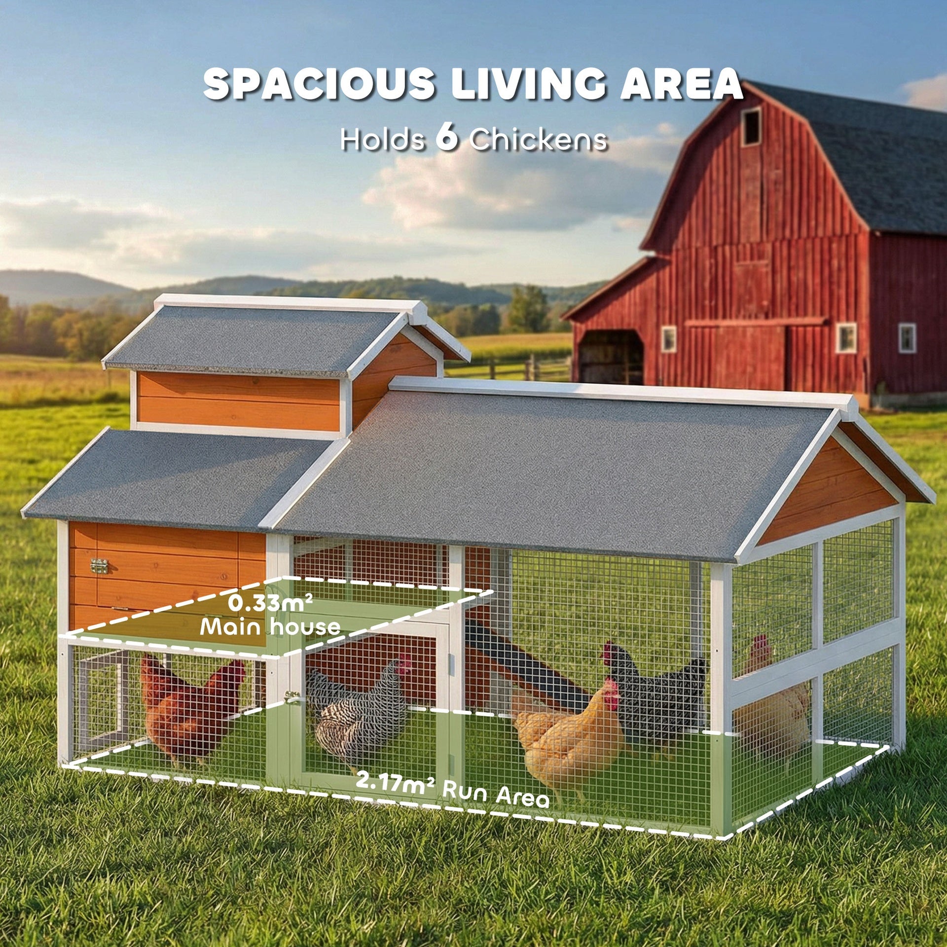 PawHut 79"L Chicken Coop with Run for 6 Chickens, Wooden Chicken House with Nesting Boxes and Pull-Out Tray