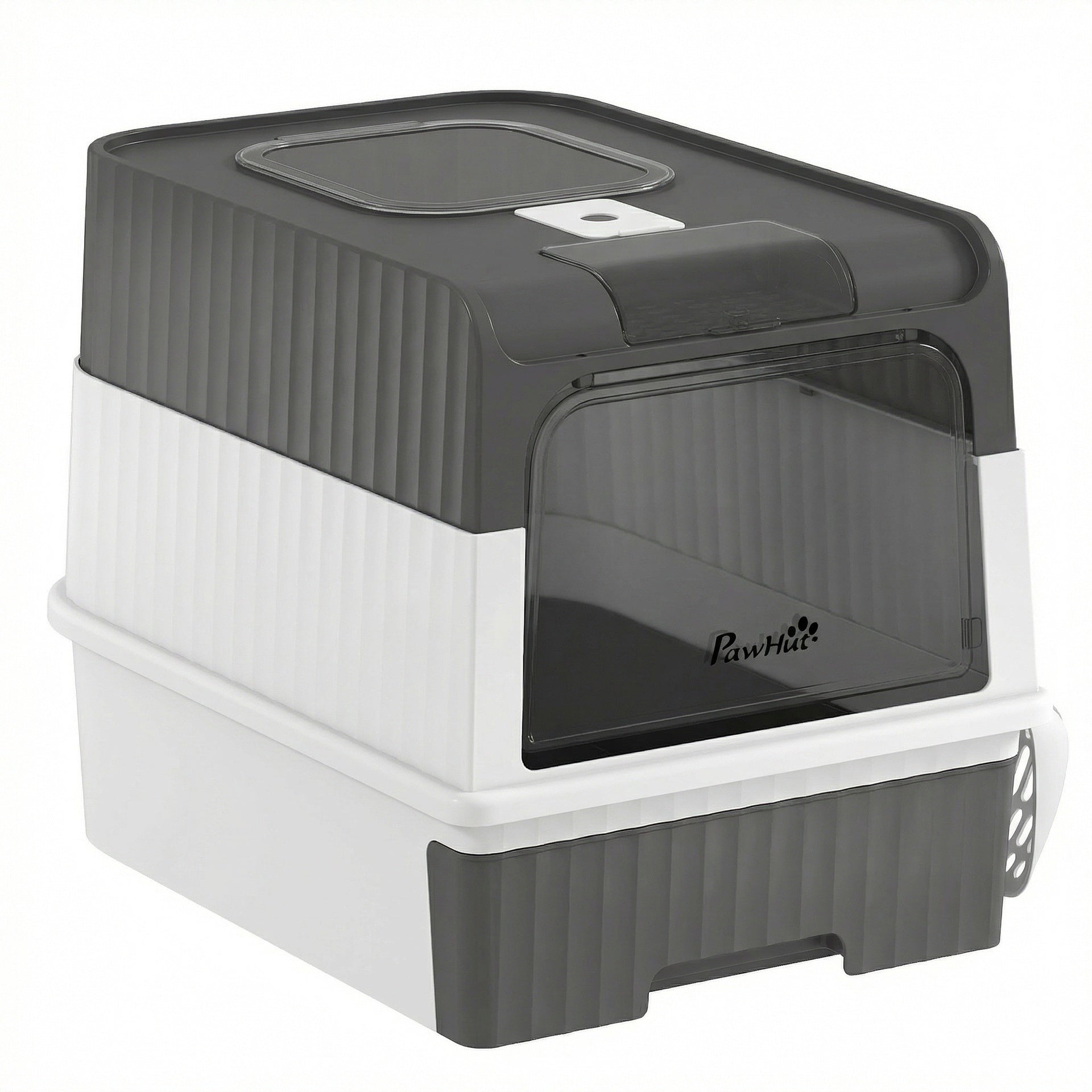 PawHut Cat Litter Box Hooded Cat Litter Tray with Drawer Pan Front Entry & Top Exit Easy Cleaning Gray