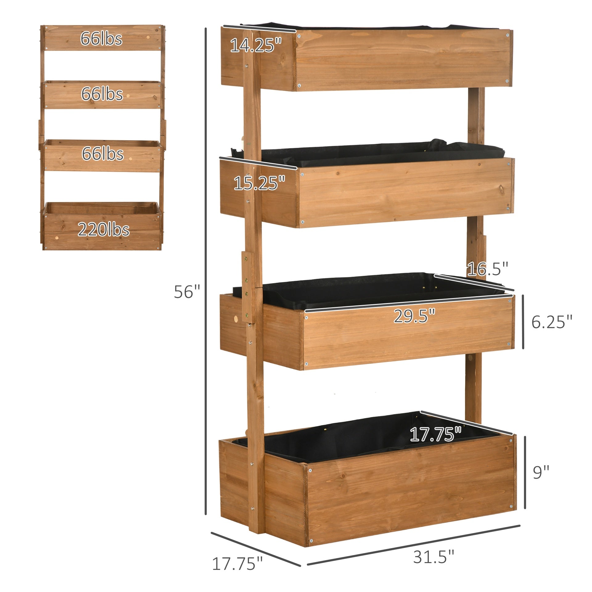 Outsunny Vertical 4 Tier Raised Garden Bed, Wooden Planter Box, Self-Draining with Bed Liner for Indoor Outdoor Flowers, Vegetables and Herbs, Orange