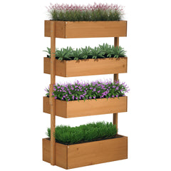 Outsunny Vertical 4 Tier Raised Garden Bed, Wooden Planter Box, Self-Draining with Bed Liner for Indoor Outdoor Flowers, Vegetables and Herbs, Orange