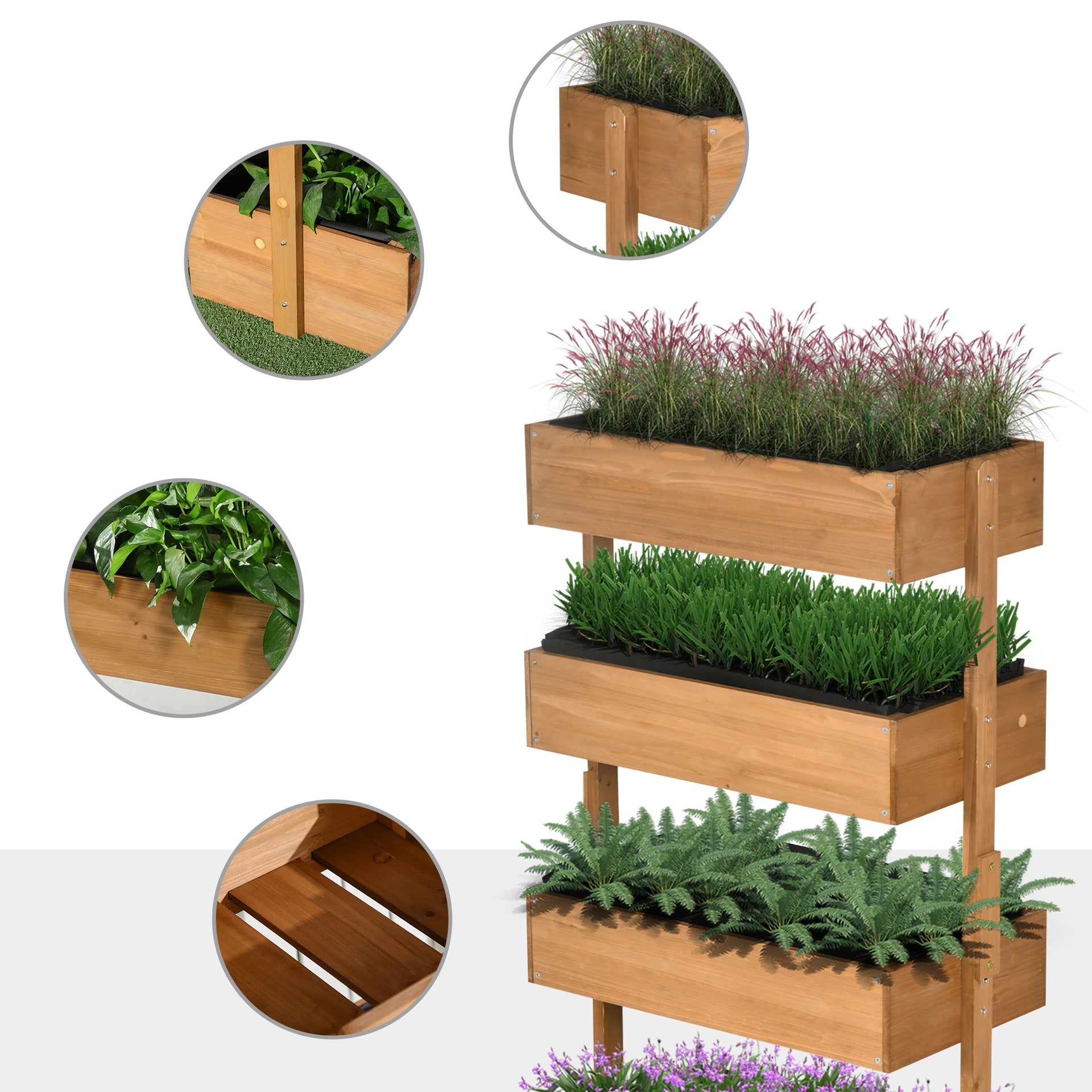 Outsunny Vertical 4 Tier Raised Garden Bed, Wooden Planter Box, Self-Draining with Bed Liner for Indoor Outdoor Flowers, Vegetables and Herbs, Orange