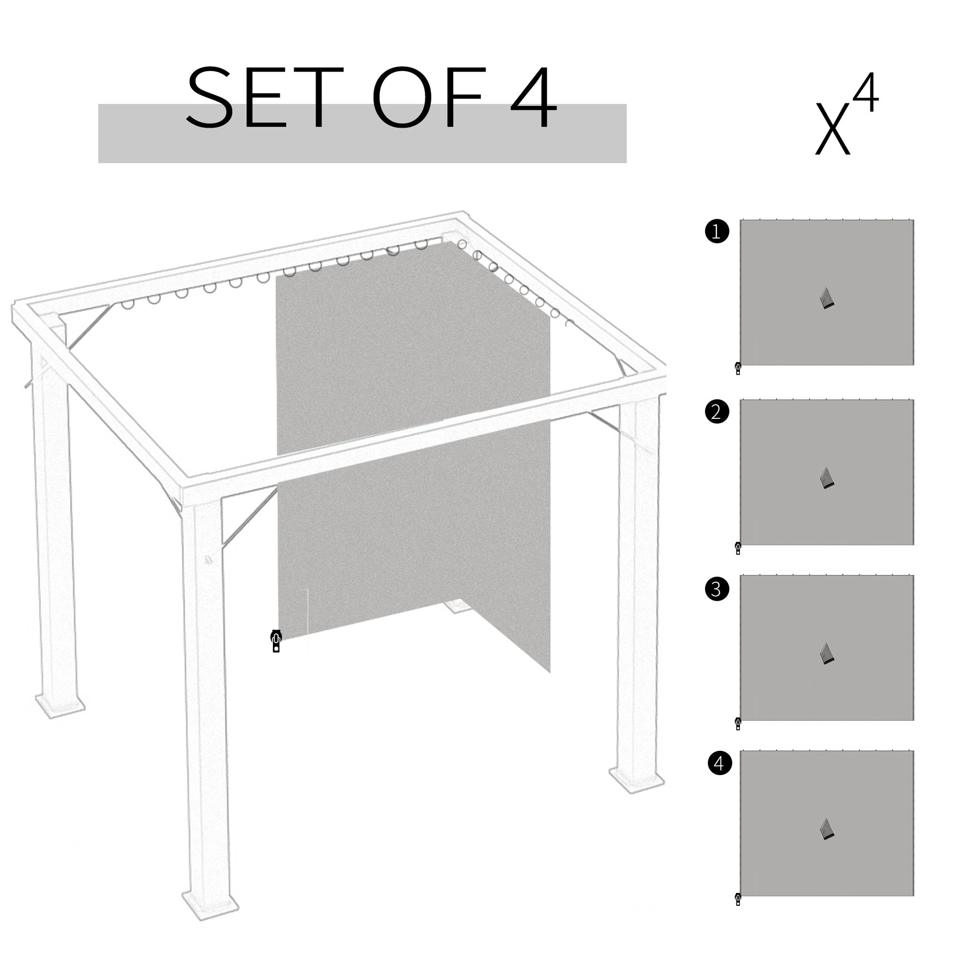 Outsunny 9.84' x 9.84' Gazebo Sidewall Set with Hooks/C-Rings, Gray