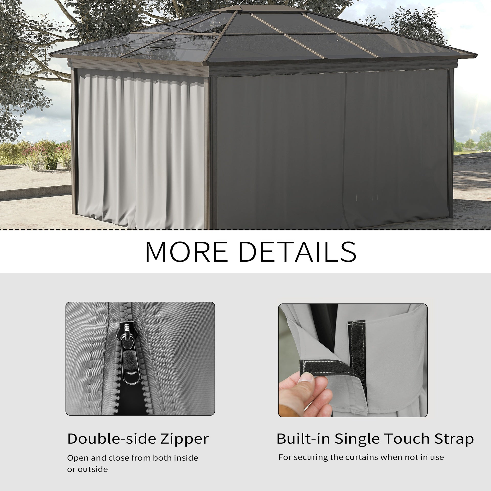 Outsunny 9.84' x 9.84' Gazebo Sidewall Set with Hooks/C-Rings, Gray