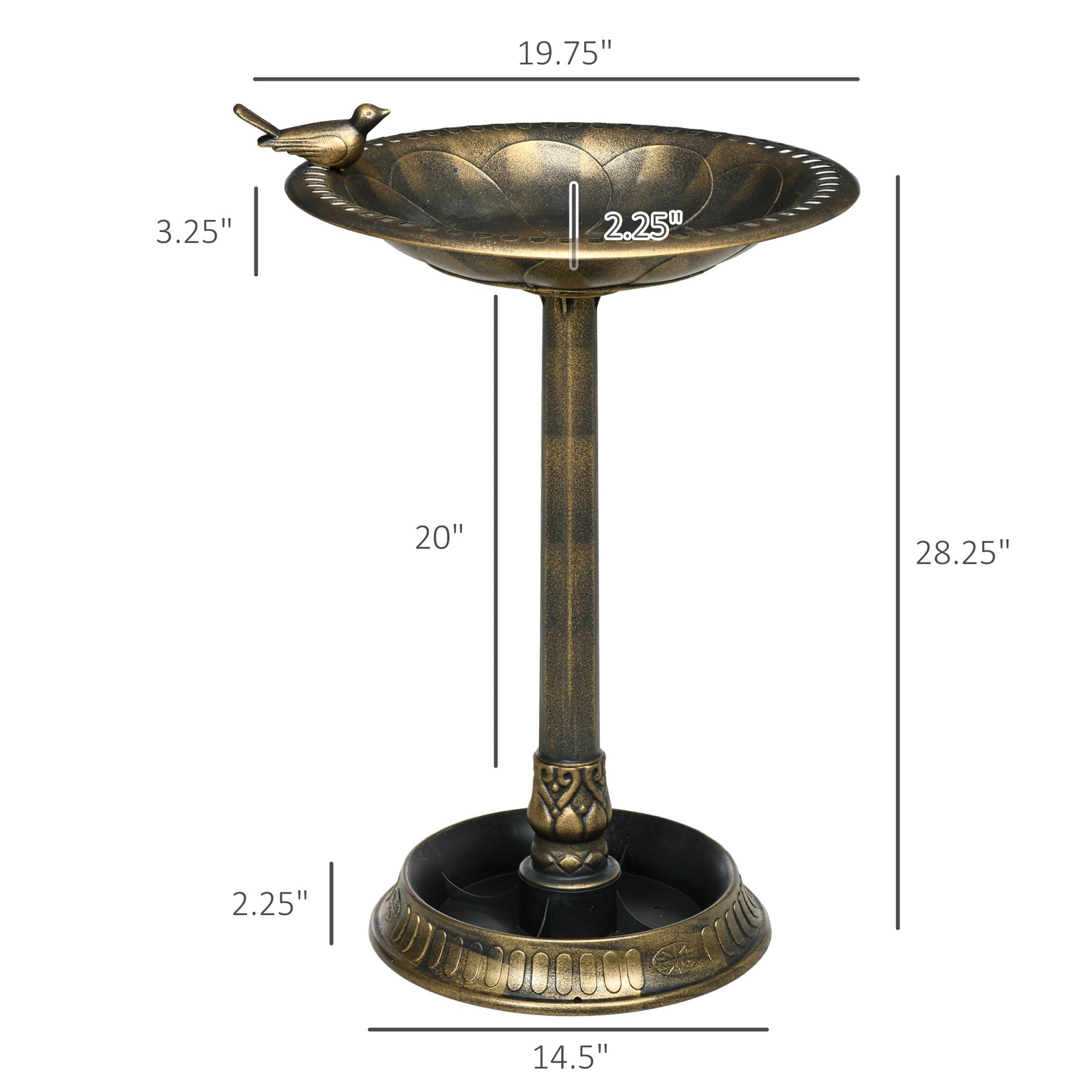 Outsunny 28" Antique Bird Bath Decorative Birdbath Bird Feeder Bowl with Planter Pedestal and Bird Statues, Bronze