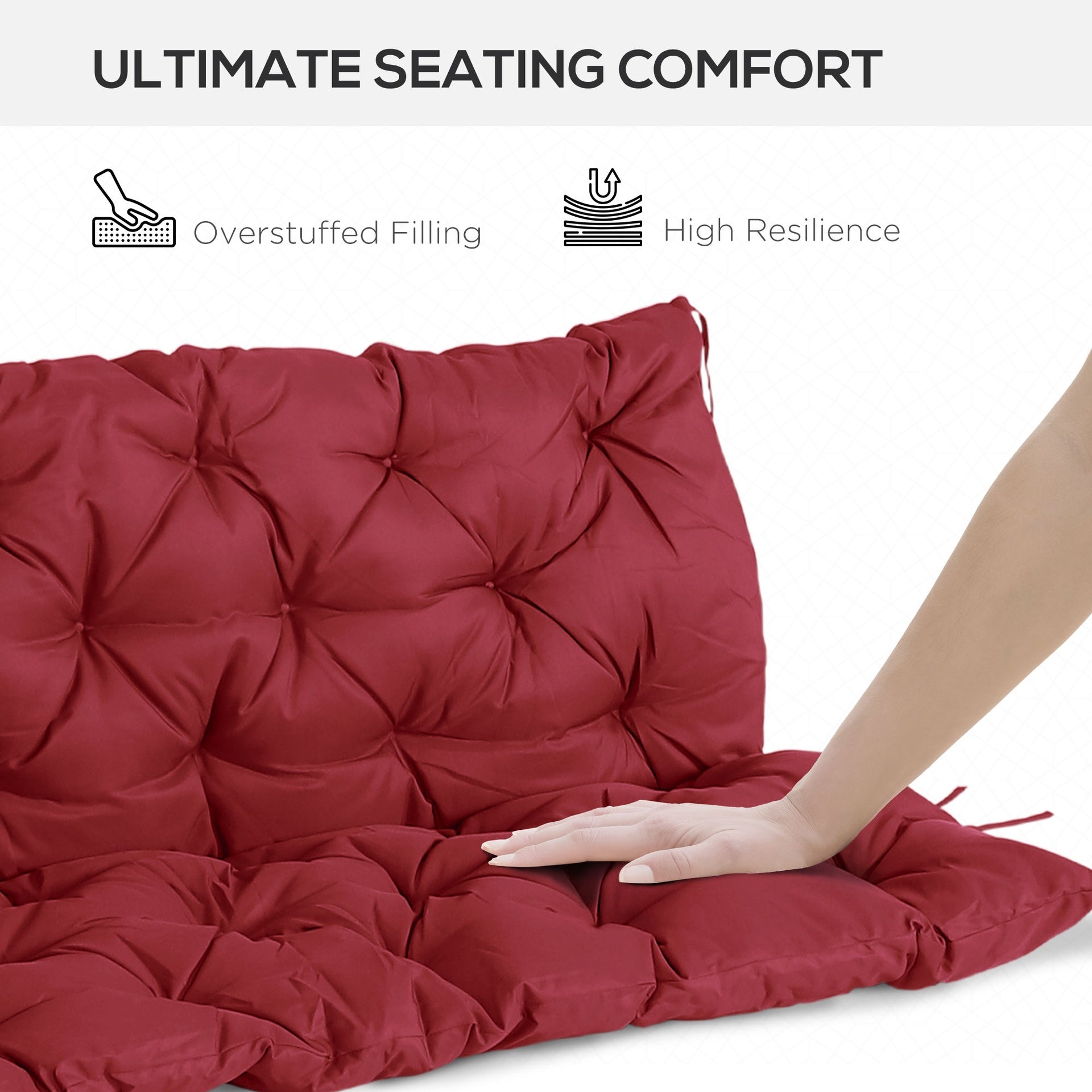 Outsunny 59" x 38" Tufted Bench Cushion for Outdoor Furniture, 3-Seater Replacement for Swing Chair, Patio Sofa/Couch, Wine Red