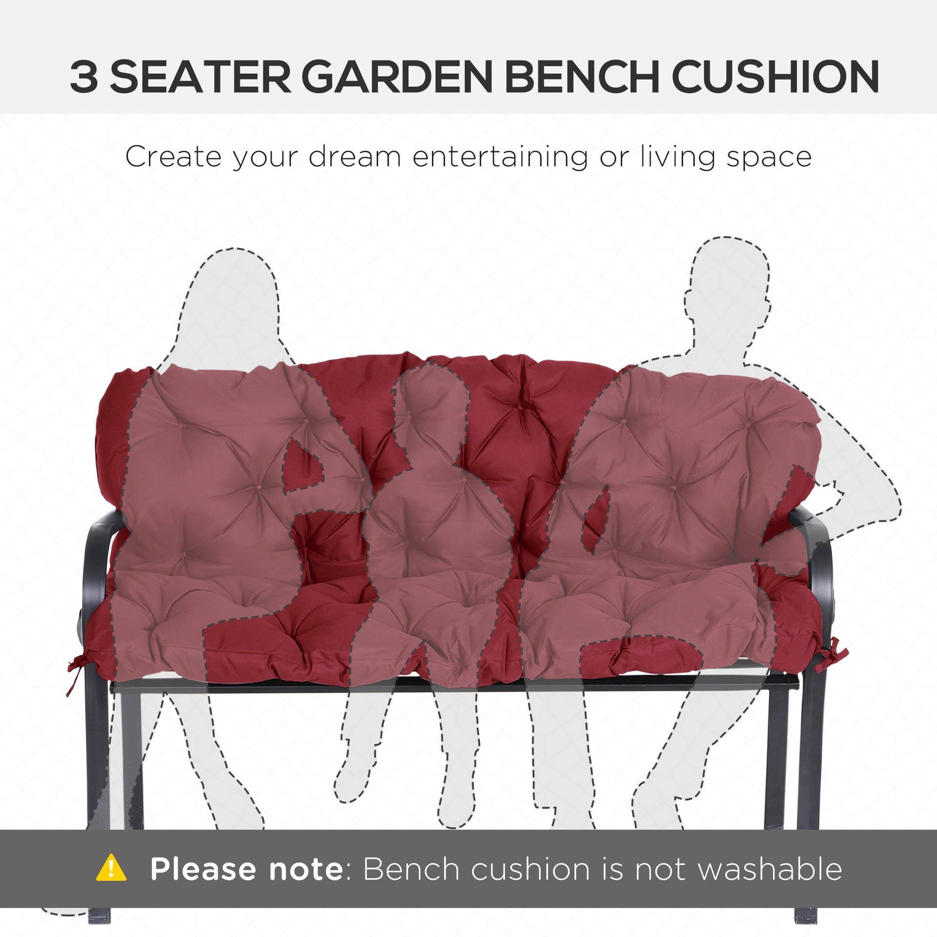 Outsunny 59" x 38" Tufted Bench Cushion for Outdoor Furniture, 3-Seater Replacement for Swing Chair, Patio Sofa/Couch, Wine Red