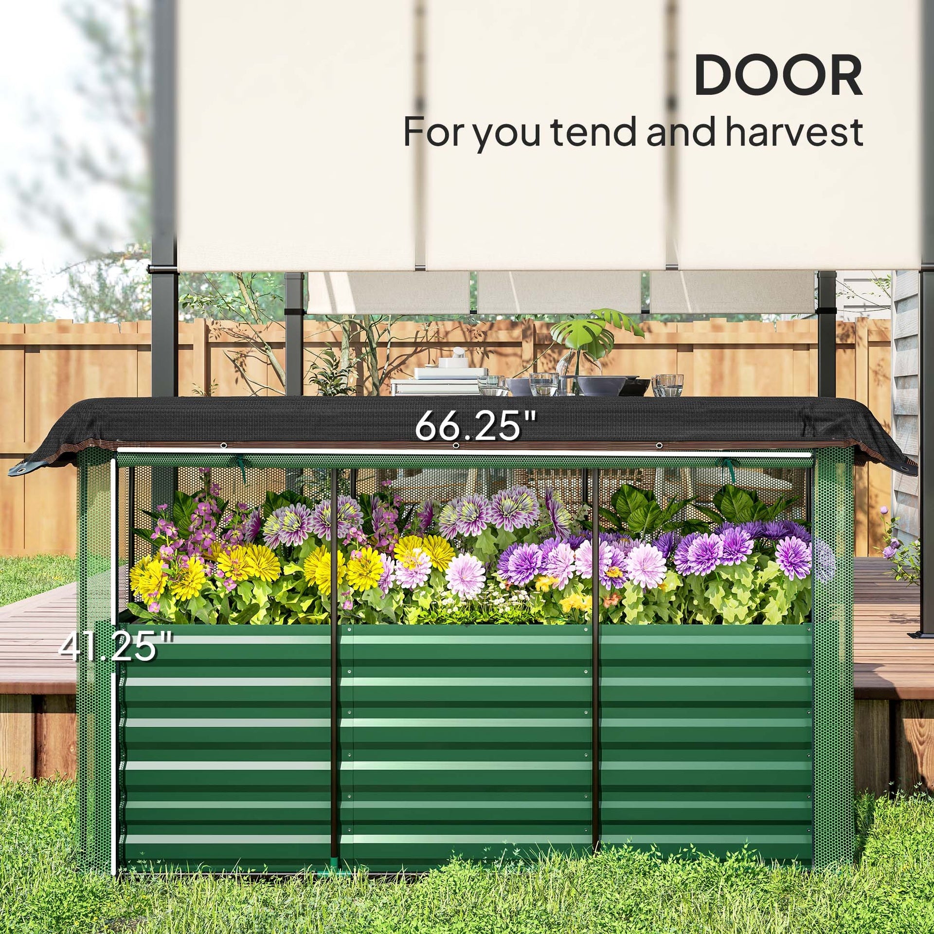 Outsunny Galvanized Steel Planter Box with Crop Cage and Shade Cloth, Raised Garden Bed for Flowers, Veggies and Herbs, Green