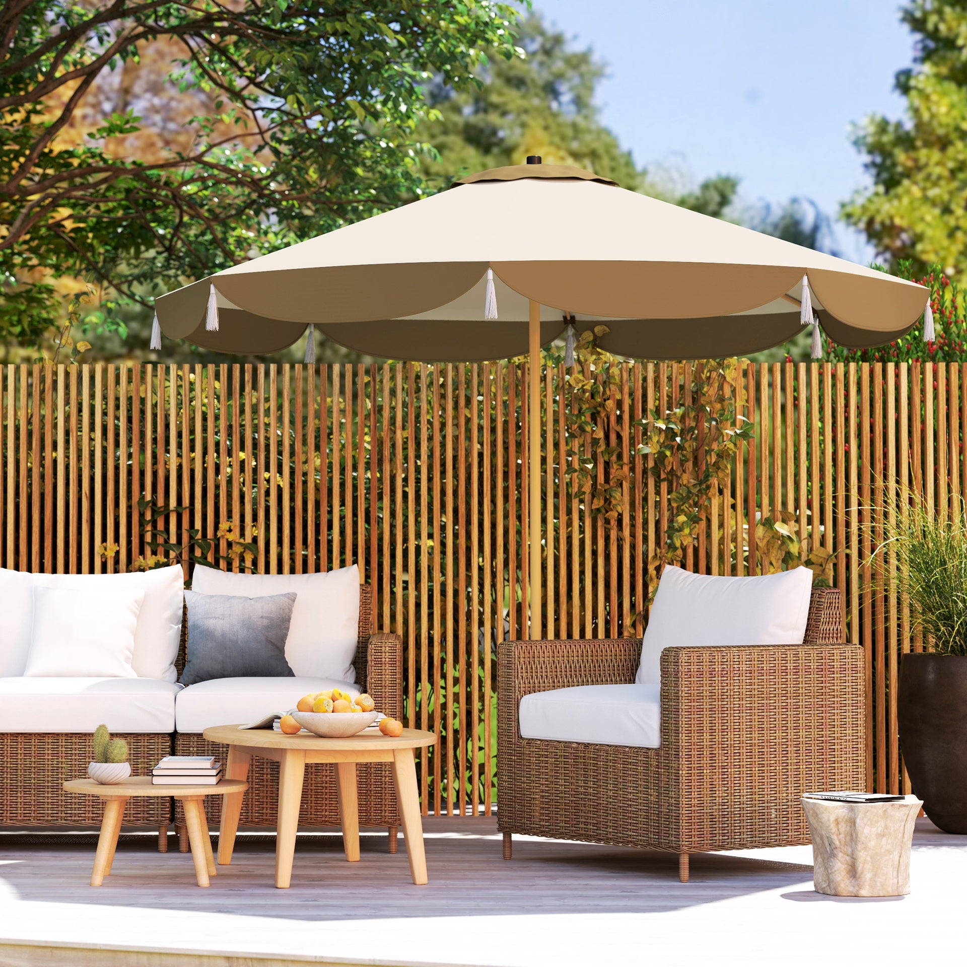 Outsunny 9FT Patio Umbrella, UPF 50+ Outdoor Market Umbrella with 8 Ribs, Vented Outdoor Table Umbrella for Deck, Backyard and Lawn, Cream White