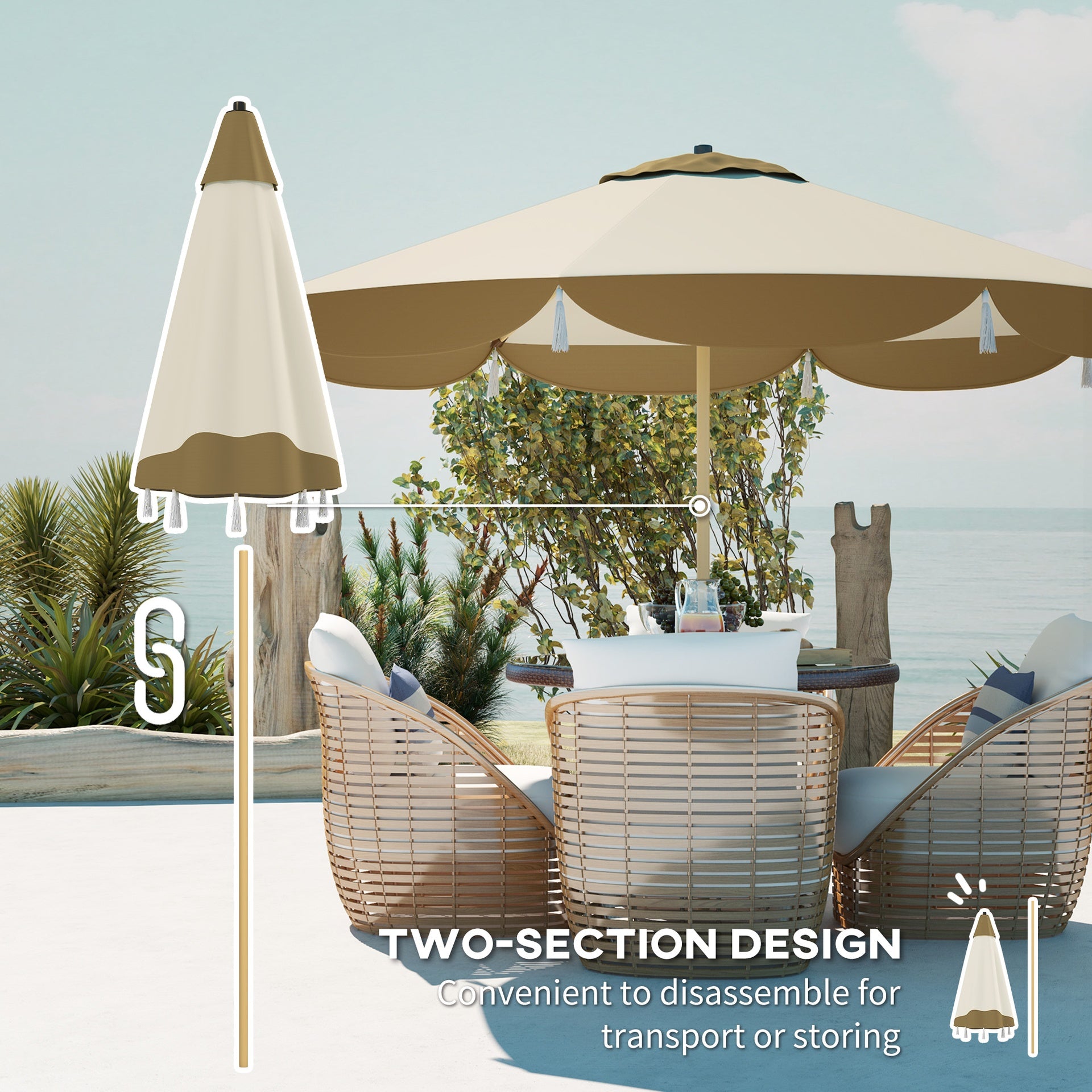 Outsunny 9FT Patio Umbrella, UPF 50+ Outdoor Market Umbrella with 8 Ribs, Vented Outdoor Table Umbrella for Deck, Backyard and Lawn, Cream White