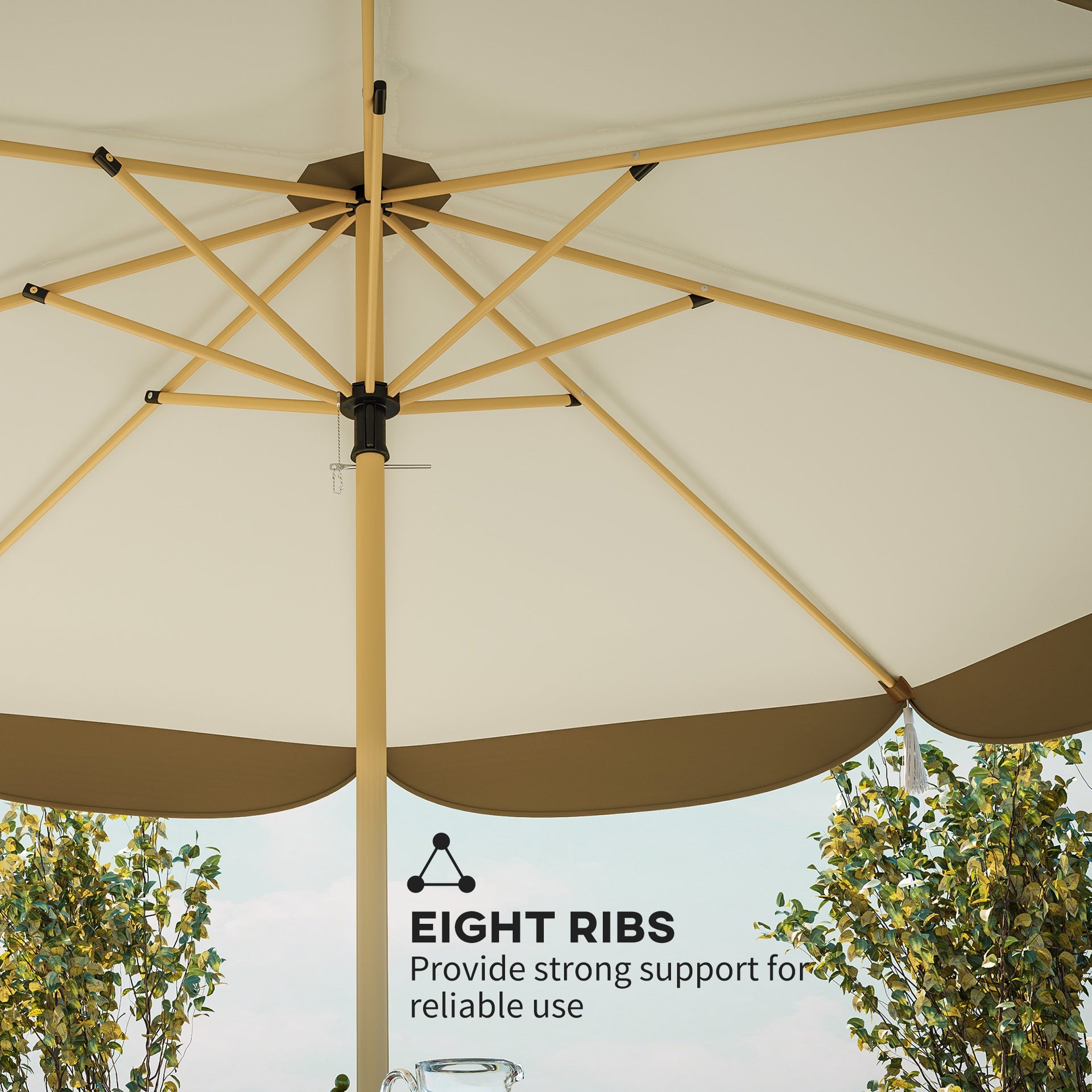 Outsunny 9FT Patio Umbrella, UPF 50+ Outdoor Market Umbrella with 8 Ribs, Vented Outdoor Table Umbrella for Deck, Backyard and Lawn, Cream White