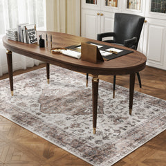 HOMCOM 4x6 Area Rug, Vintage Machine Washable Rug, Non-Slip Floor Carpet for Living Room, Bedroom, Dining Room, Tan