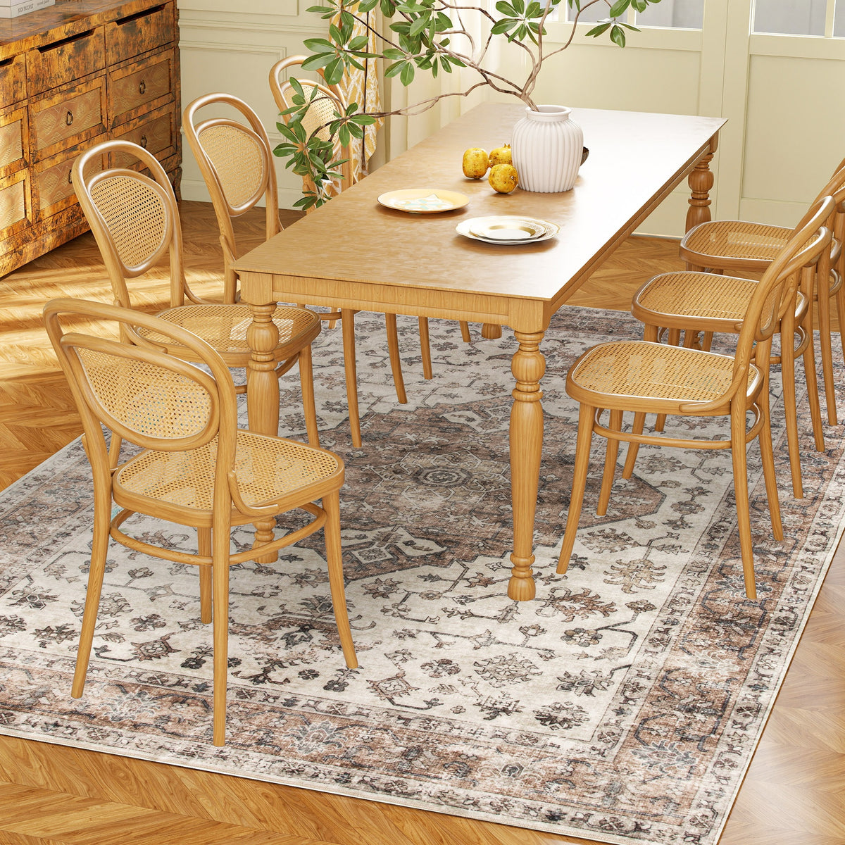HOMCOM 4x6 Area Rug, Vintage Machine Washable Rug, Non-Slip Floor Carpet for Living Room, Bedroom, Dining Room, Tan
