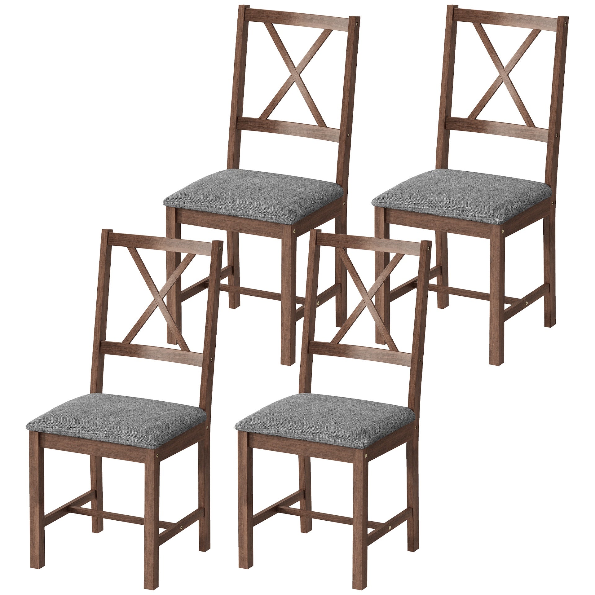 HOMCOM Set of 4 Dining Chairs, Upholstered X-Back Dining Room Chairs with Rubberwood Legs and Padded Seat for Kitchen, Walnut
