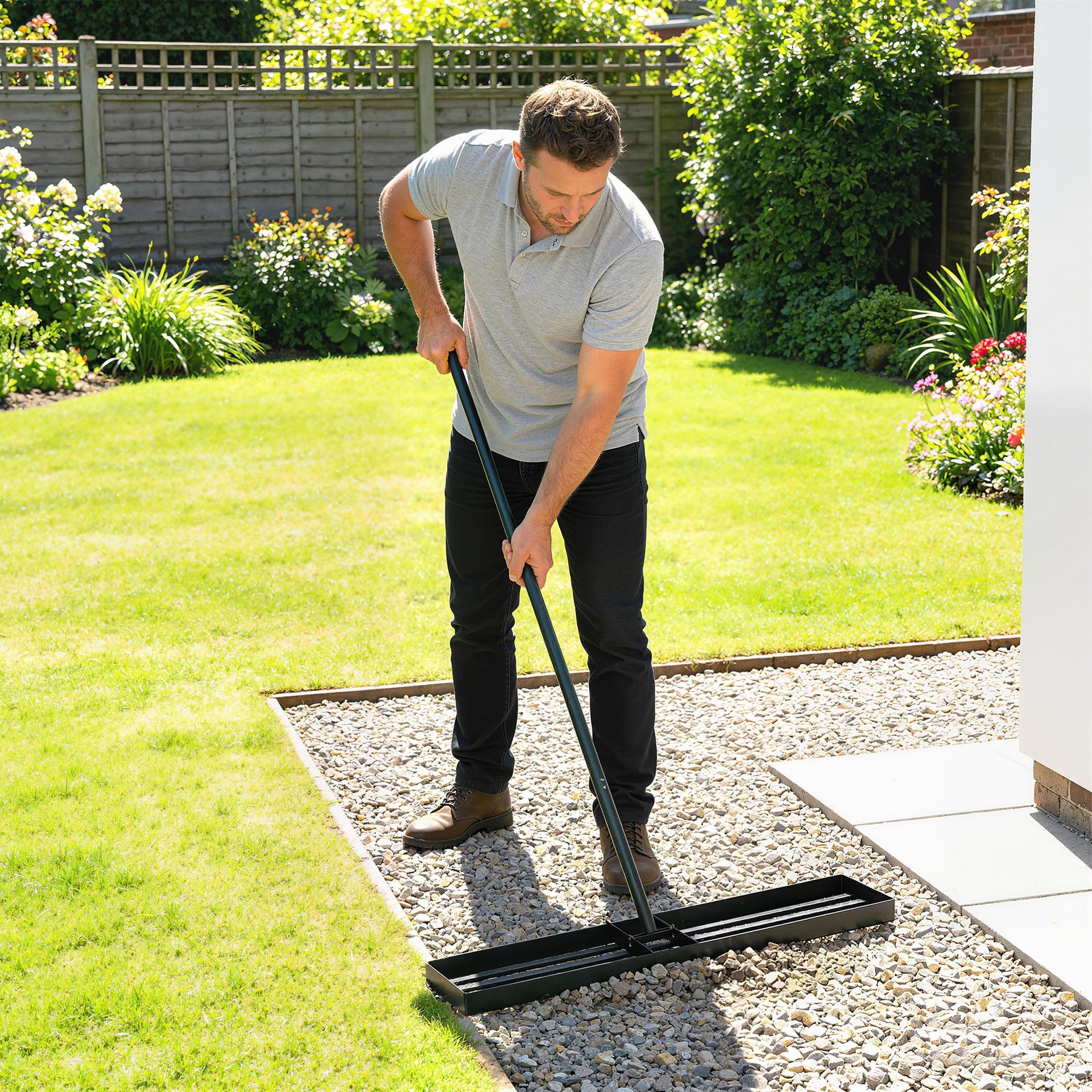 Outsunny Lawn Leveling Rake, 36" x 10" Heavy Duty Yard Leveling Rake with 66.5" Handle for Backyard, Golf Course