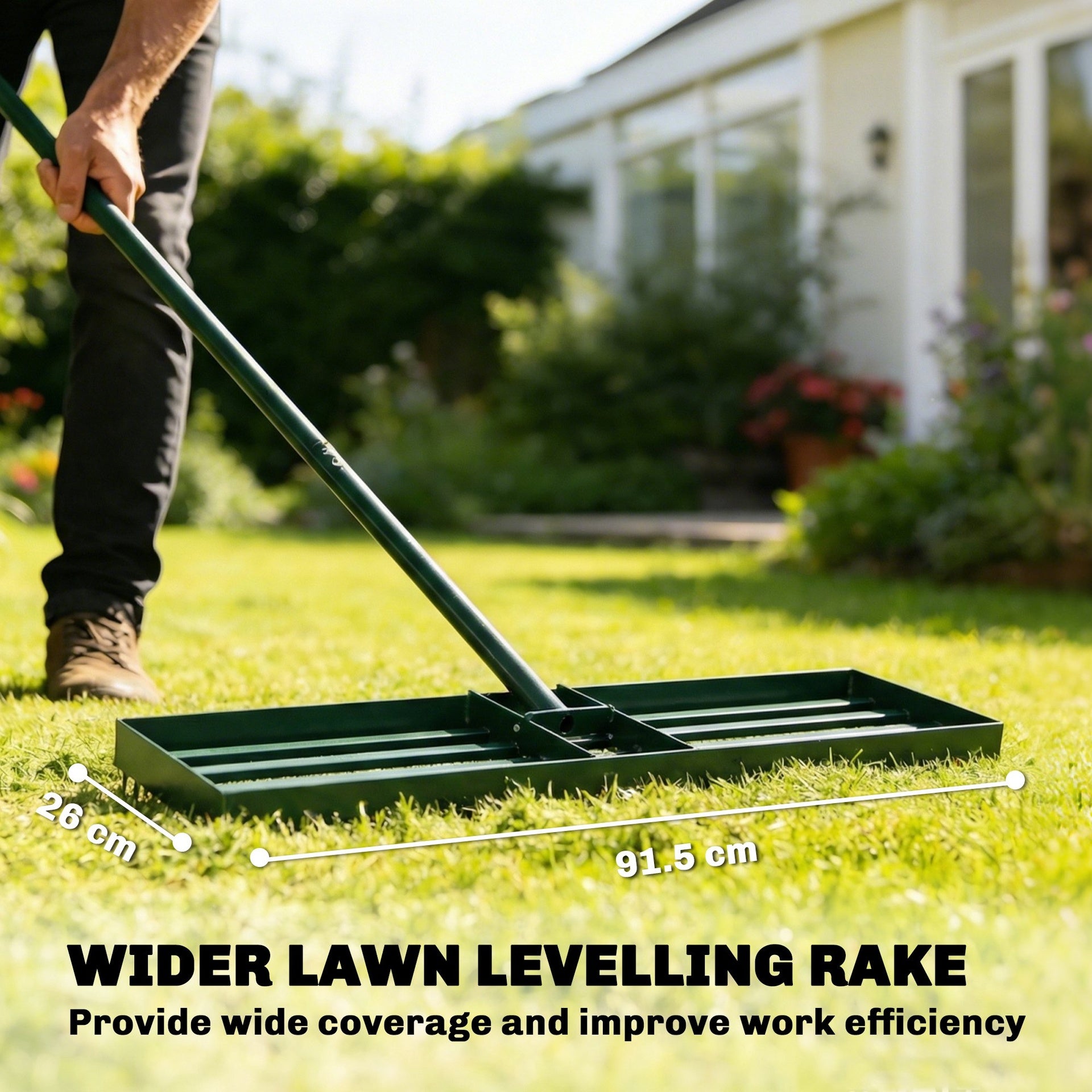 Outsunny Lawn Leveling Rake, 36" x 10" Heavy Duty Yard Leveling Rake with 66.5" Handle for Backyard, Golf Course