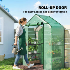 Outsunny Greenhouse for Outdoors, Portable Greenhouse with 6 Shelves, UV-Resistant PE Cover, Roll-Up Door, Green