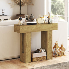 HOMCOM 42 Inch Console Table, Sofa Table Behind the Couch with Thickened Tabletop for Living Room, Hallway, Entrance, Oak