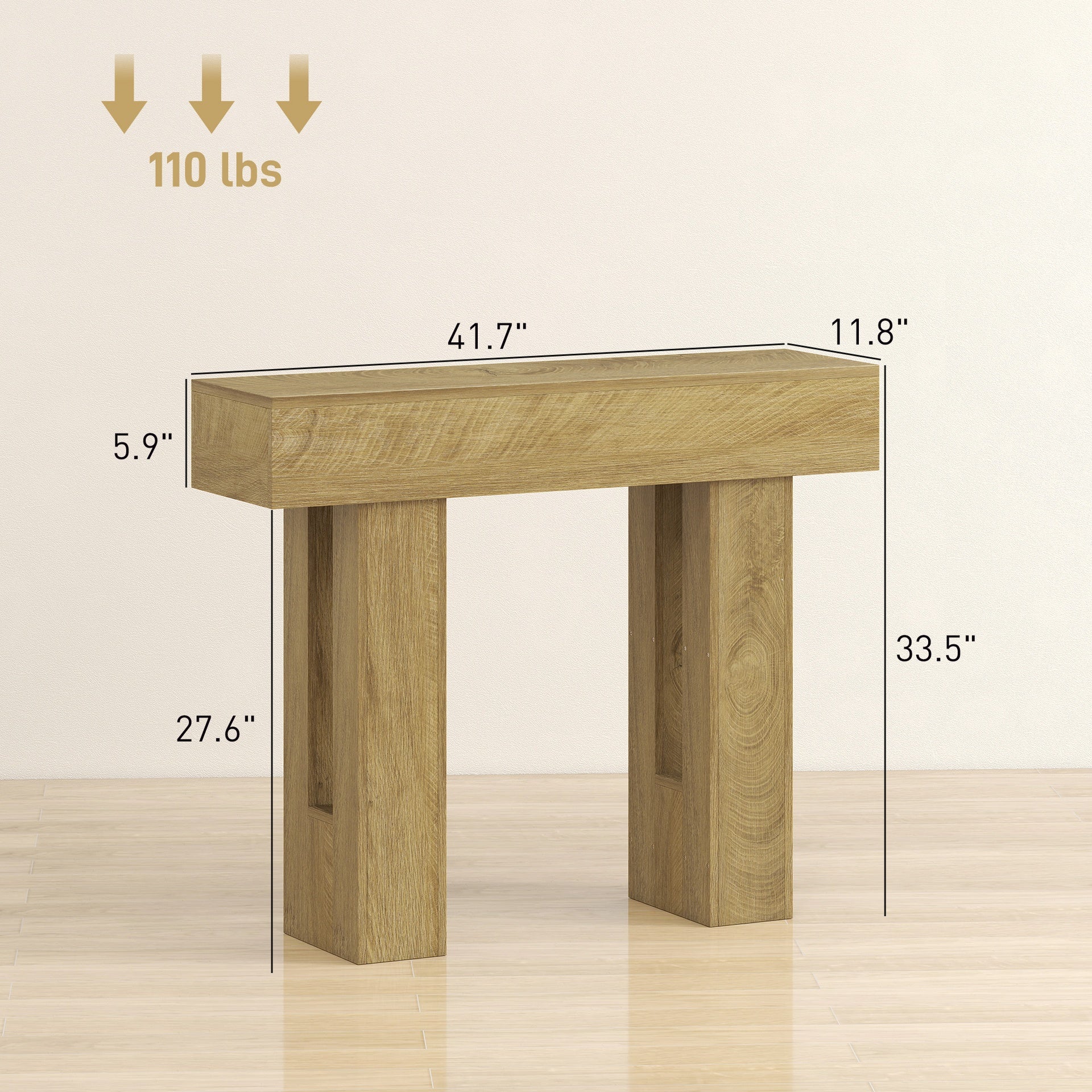 HOMCOM 42 Inch Console Table, Sofa Table Behind the Couch with Thickened Tabletop for Living Room, Hallway, Entrance, Oak