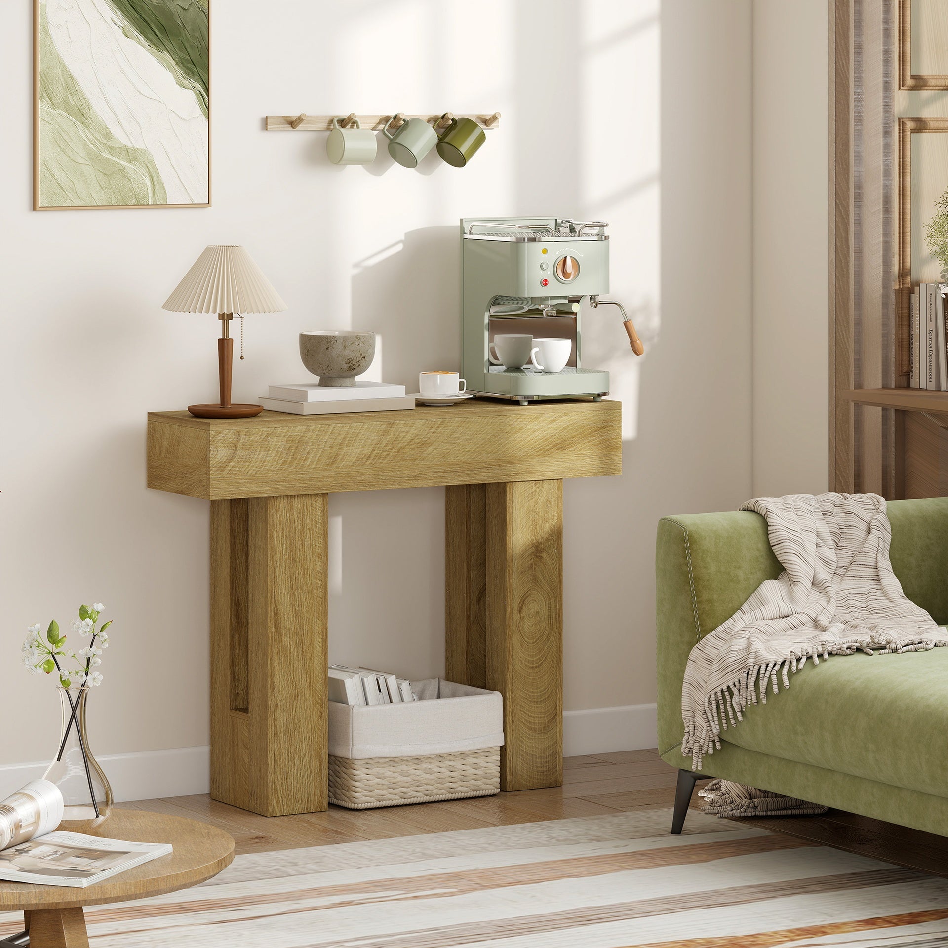HOMCOM 42 Inch Console Table, Sofa Table Behind the Couch with Thickened Tabletop for Living Room, Hallway, Entrance, Oak