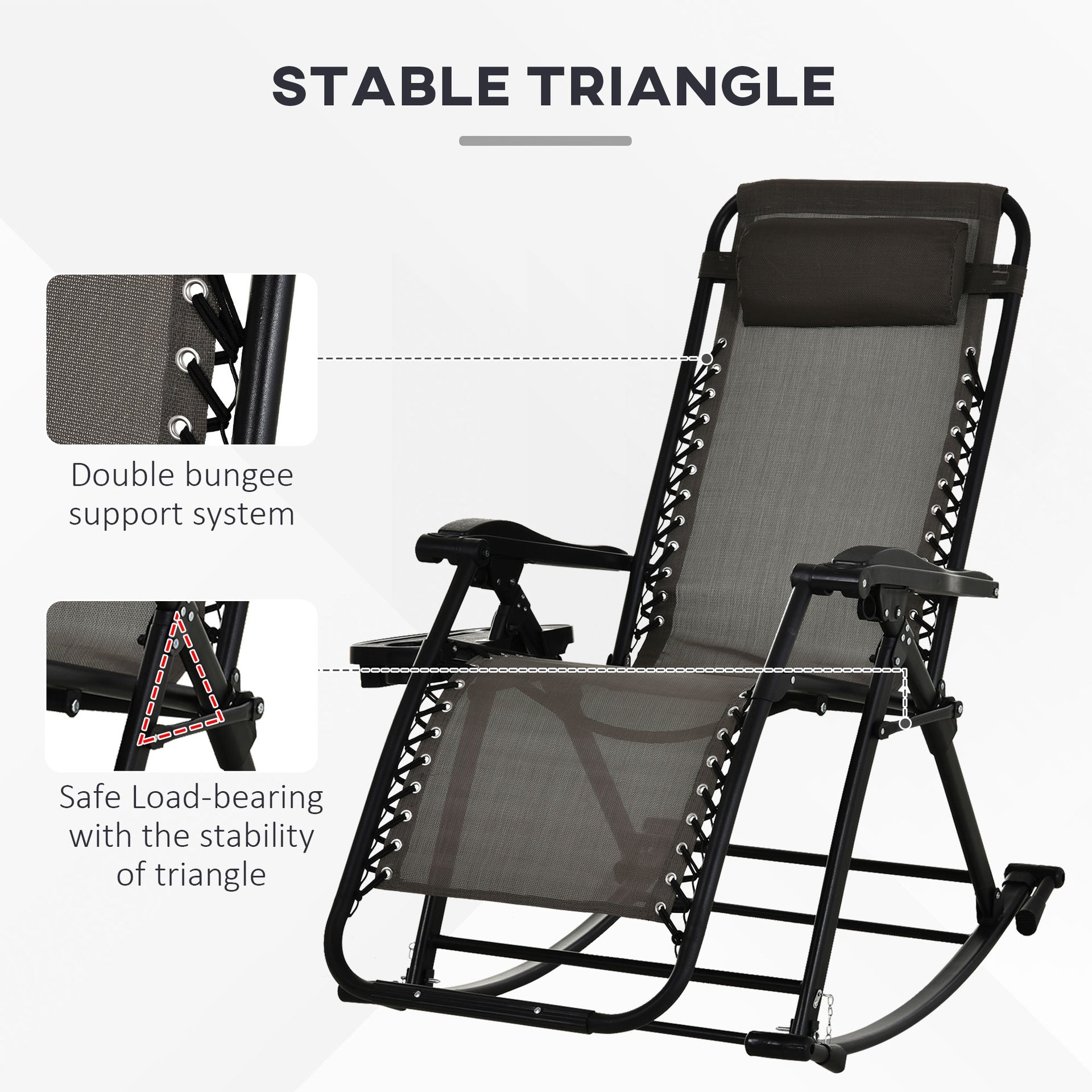 Outsunny Outdoor Rocking Chairs, Foldable Reclining Zero Gravity Lounge Rocker with Pillow, Cup & Phone Holder, Combo Design with Folding Legs, Gray