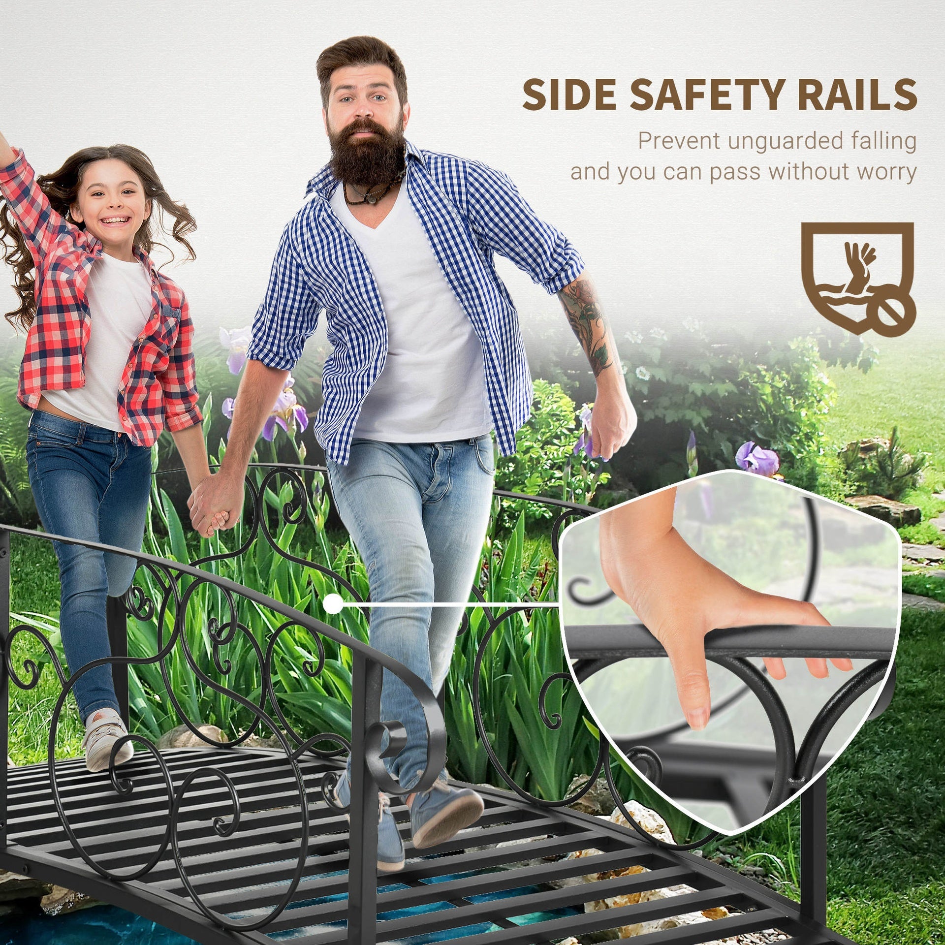 Outsunny 6' Metal Arch Backyard Garden Bridge, Safety Siderails, Arc Footbridge for Backyard Creek, Stream, Pond