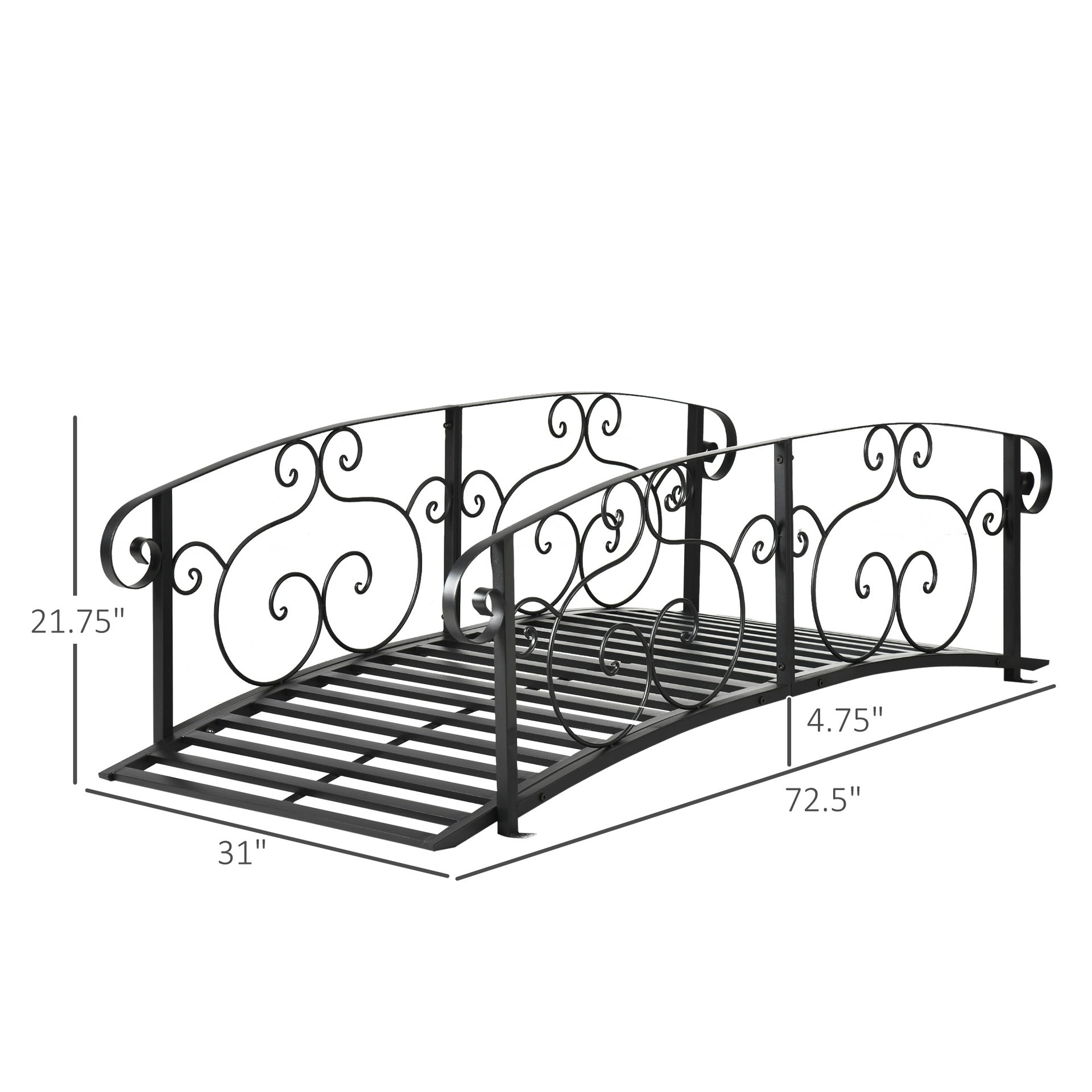 Outsunny 6' Metal Arch Backyard Garden Bridge, Safety Siderails, Arc Footbridge for Backyard Creek, Stream, Pond