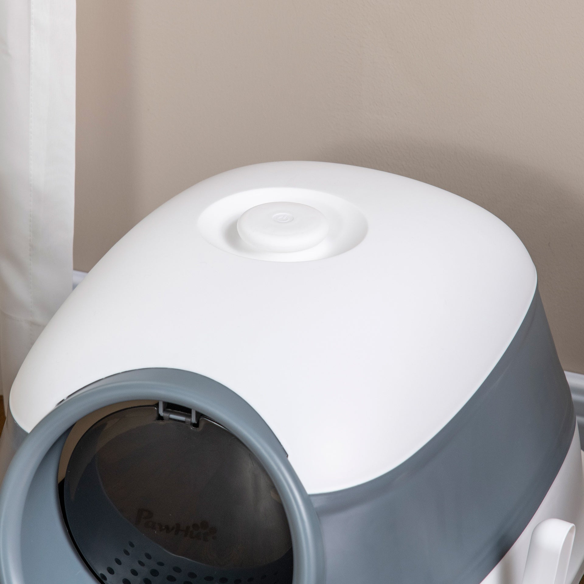 PawHut Dome Covered Cat Litter Box with Lid, White and Gray
