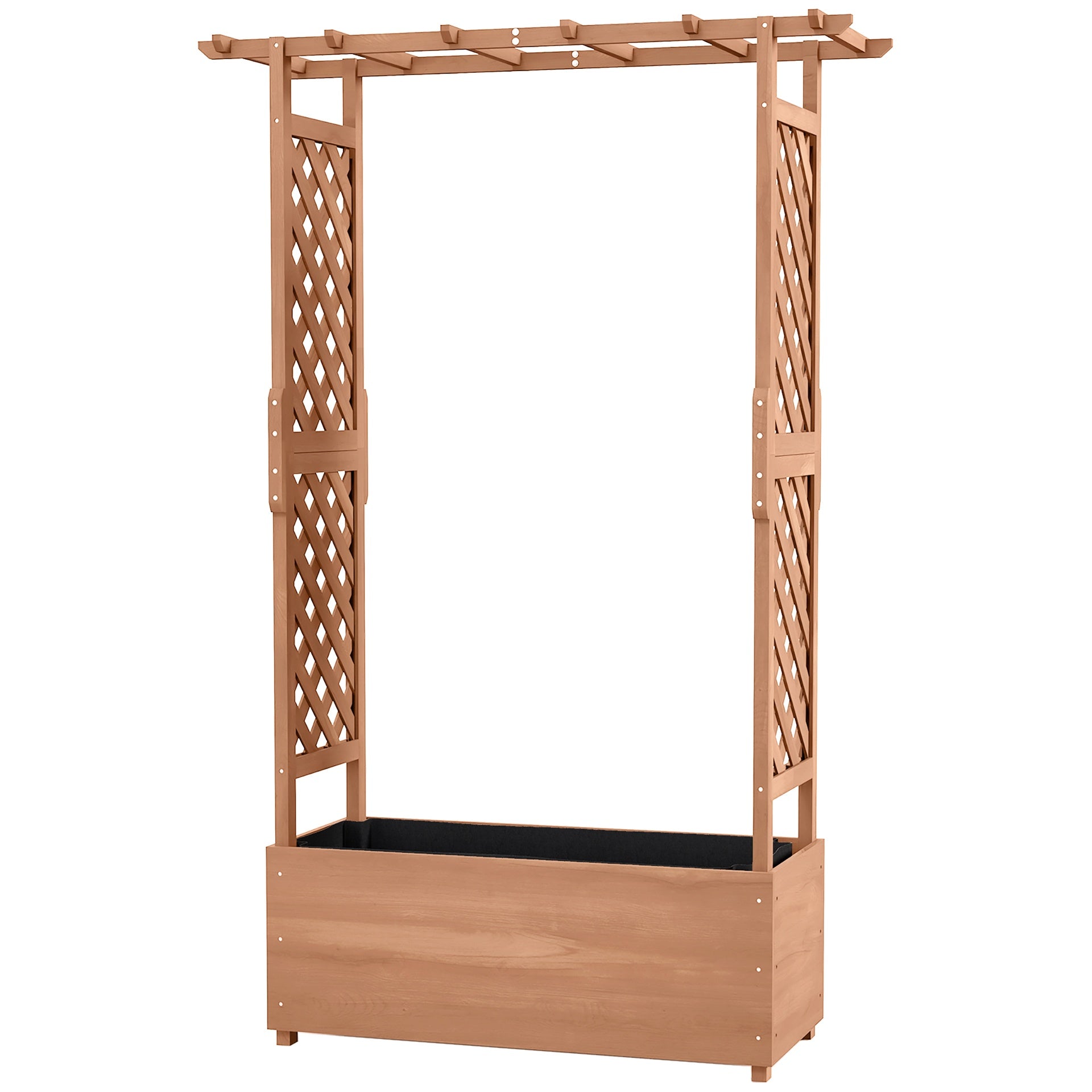 Outsunny Raised Garden Bed with Trellises and Roof for Climbing Plant Vine, Hanging Flowers, 70.75" Tall Outdoor Wood Planter Box with Drainage & Filter