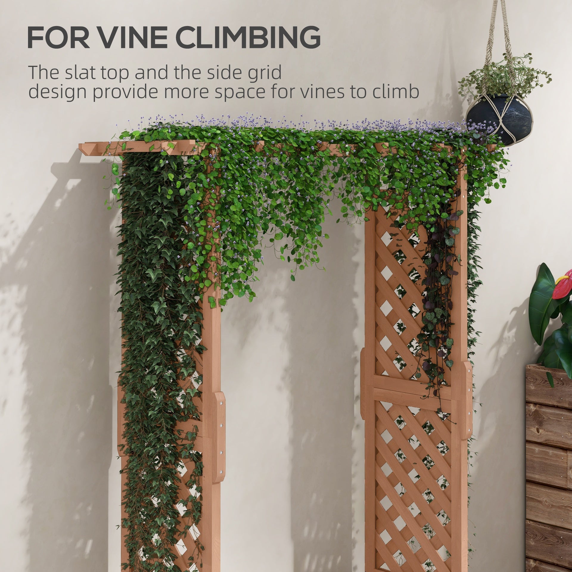 Outsunny Raised Garden Bed with Trellises and Roof for Climbing Plant Vine, Hanging Flowers, 70.75" Tall Outdoor Wood Planter Box with Drainage & Filter
