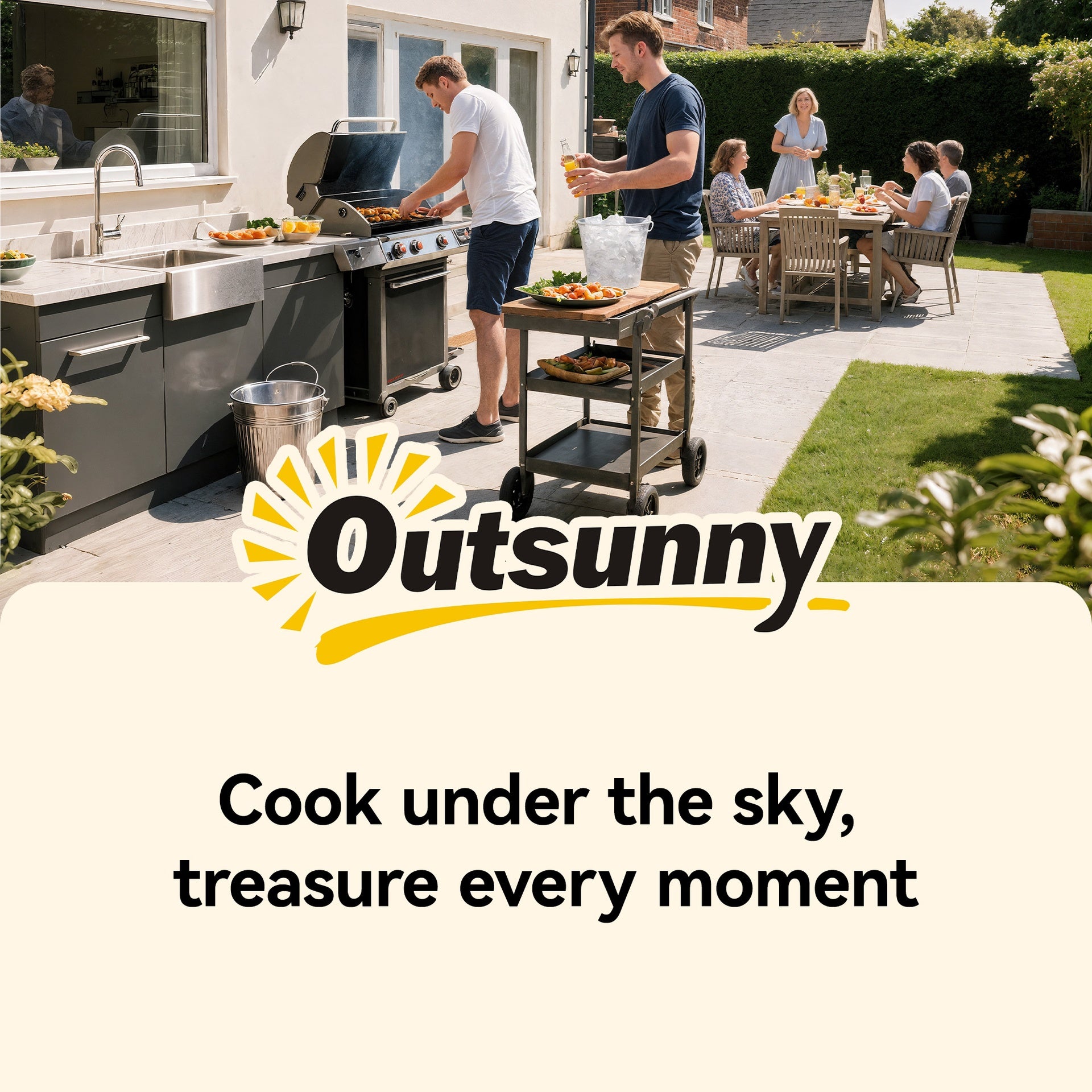 Outsunny Grill Table for Big Green Egg Grill, Heavy Duty Metal BBQ Prep Table with Stainless Steel Top and Storage Cabinet, Black