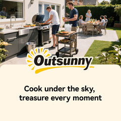 Outsunny Grill Table for Big Green Egg Grill, Heavy Duty Metal BBQ Prep Table with Stainless Steel Top and Storage Cabinet, Black