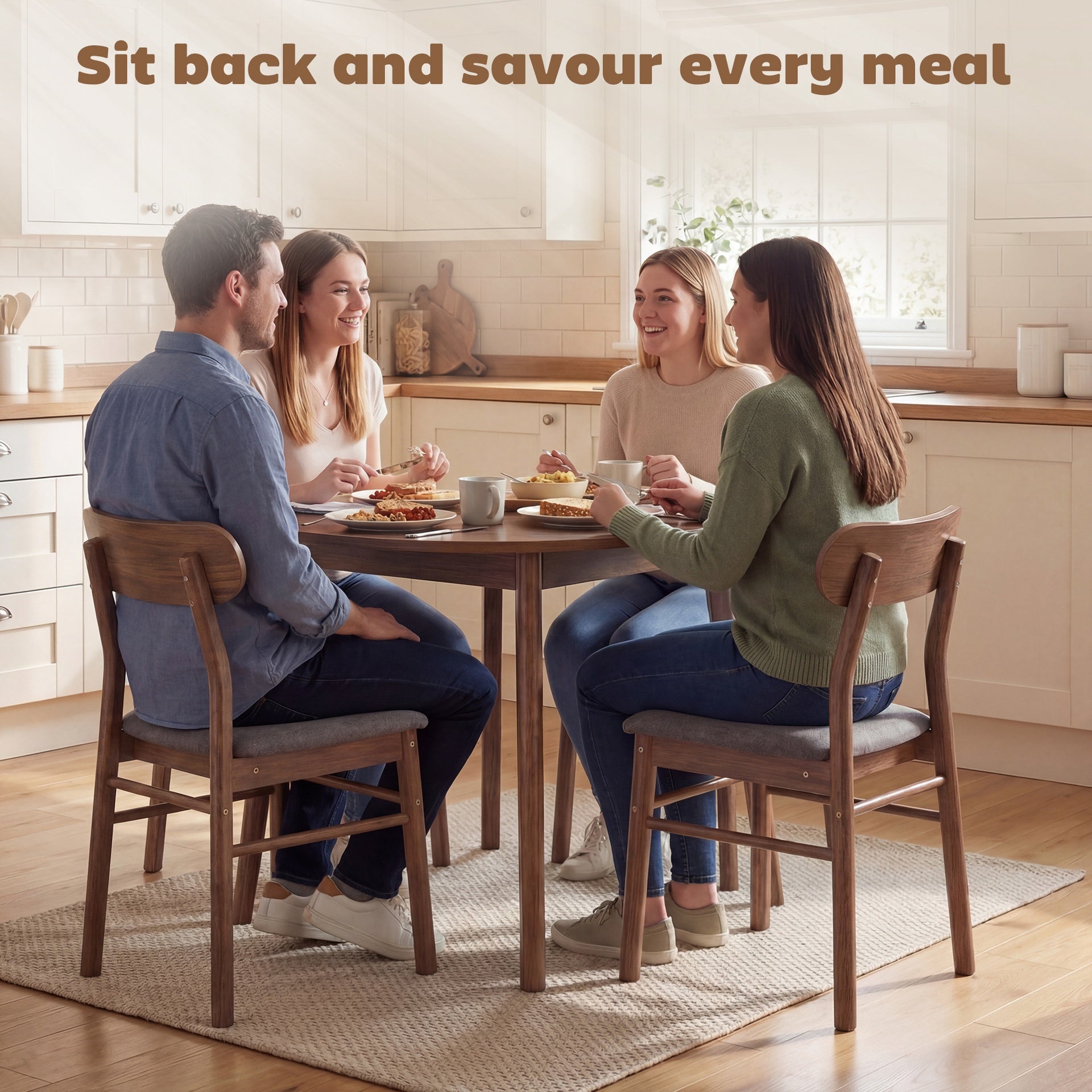 HOMCOM Set of 4 Dining Chairs, Upholstered Dining Room Chairs with Rubberwood Legs and Padded Seat for Kitchen, Gray