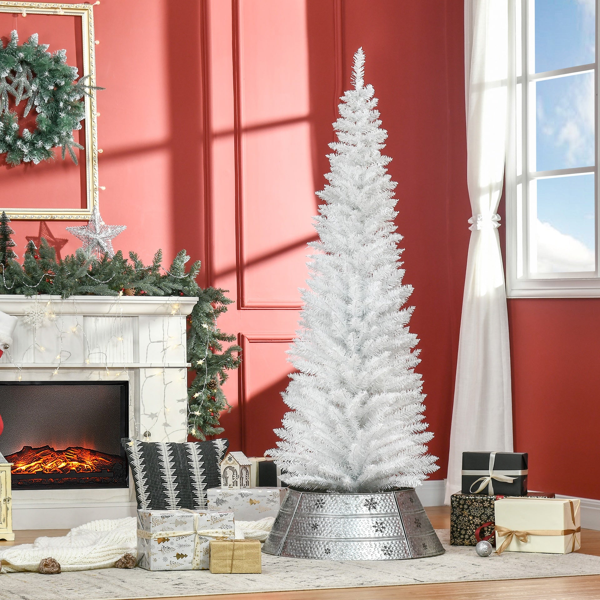 HOMCOM 6' Artificial Pencil Christmas Tree, Slim Xmas Tree with 390 Realistic Branch Tips and Plastic Stand, White