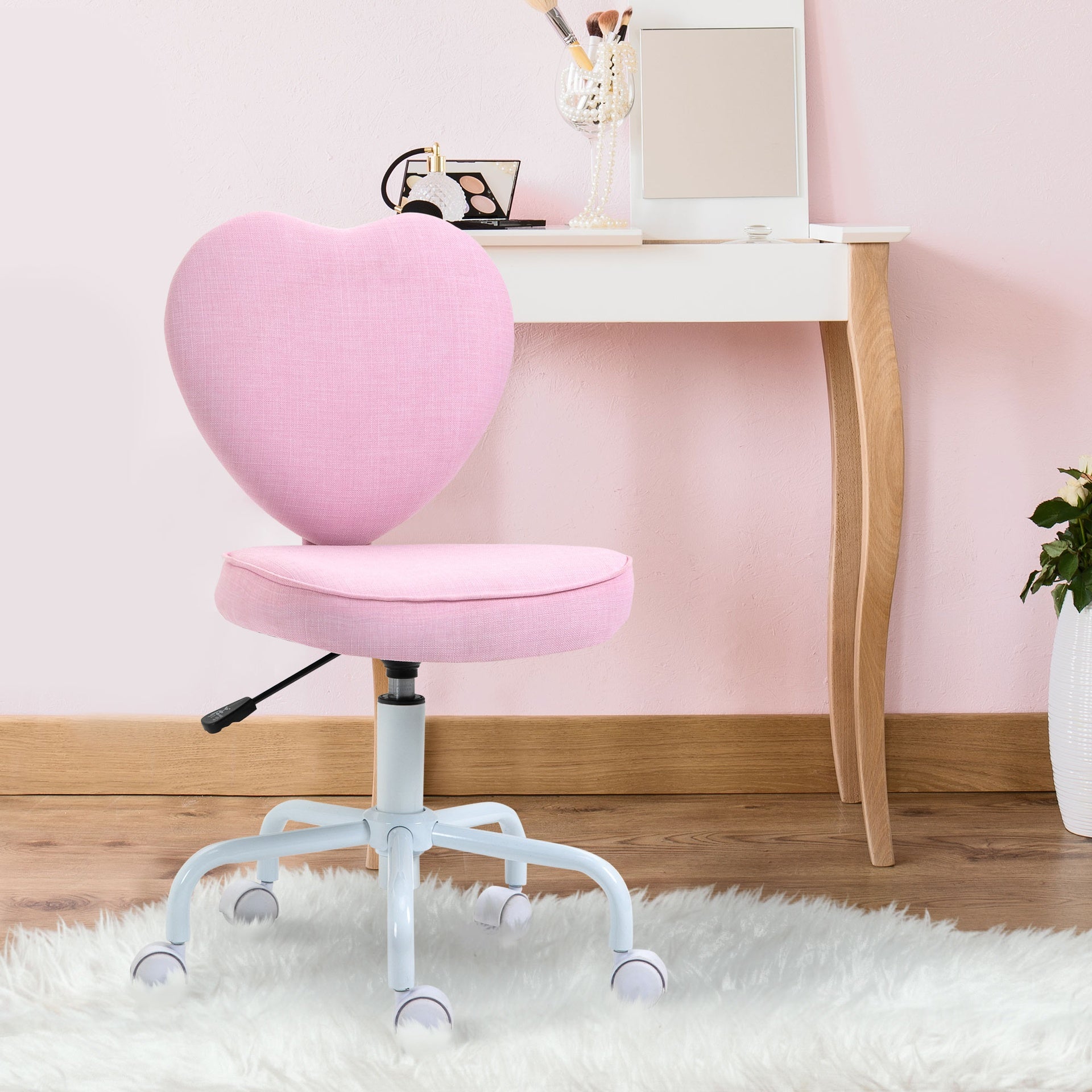 HOMCOM Heart Love Shaped Back Design Office Chair with Adjustable Height, Pink