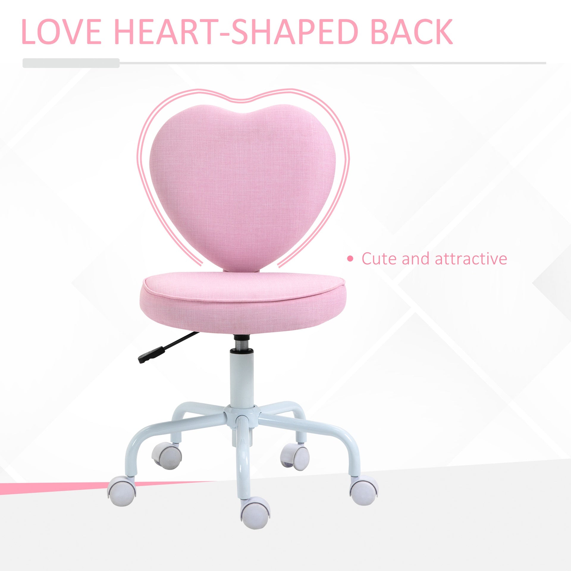 HOMCOM Heart Love Shaped Back Design Office Chair with Adjustable Height, Pink